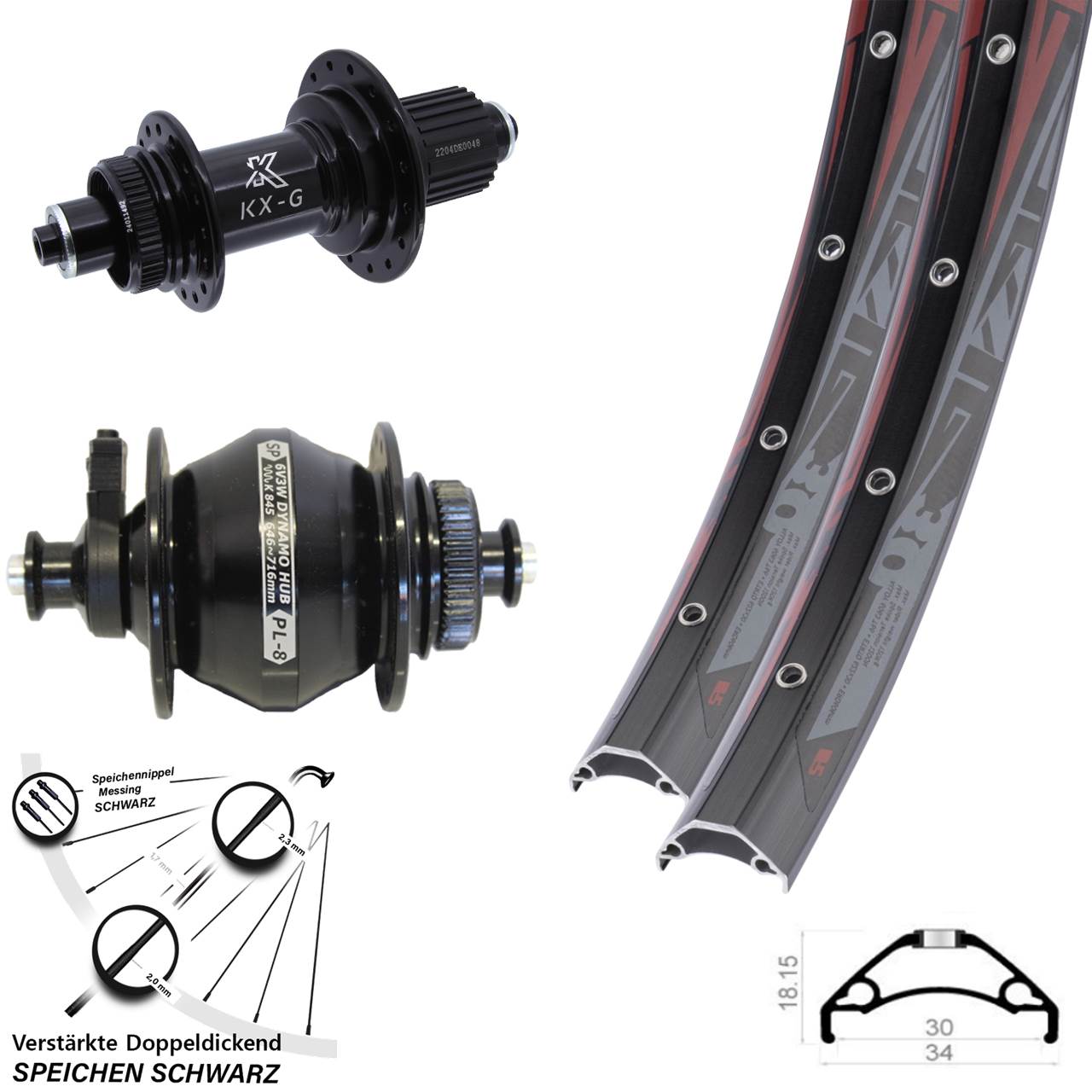 29 Zoll Rodi TRYP 30 KX-GS verstärkt SP PL-8 Laufradsatz Centerlock QR Micro Spline