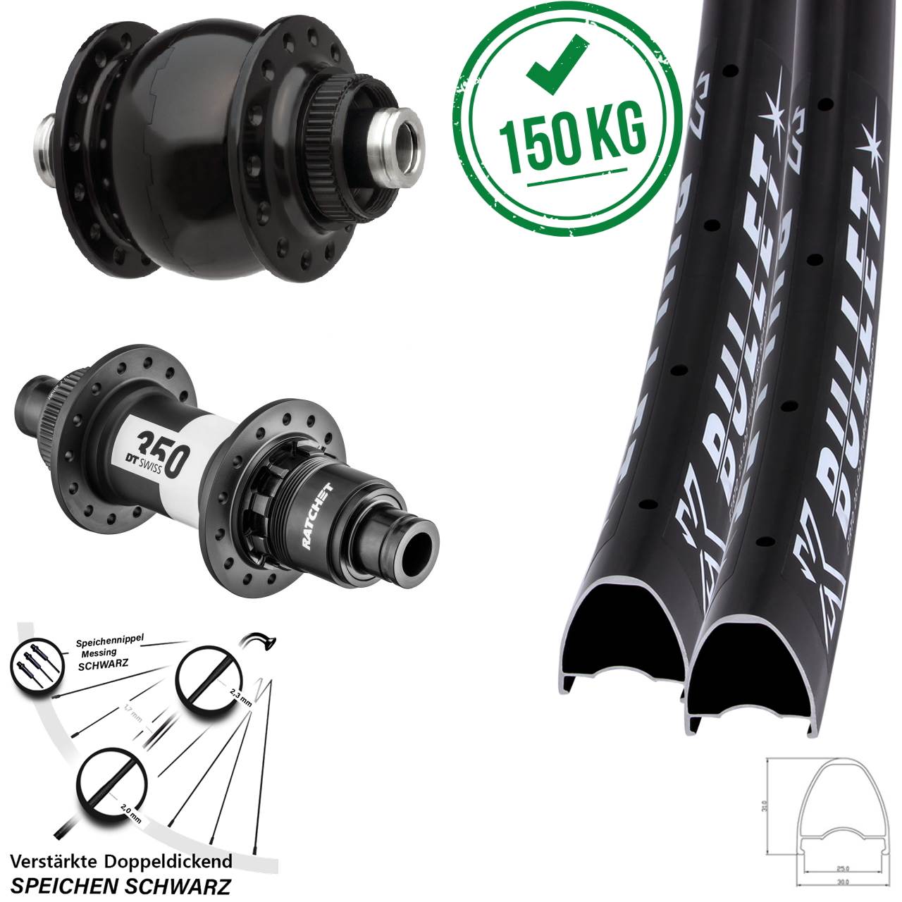 Laufradsatz Centerlock 29 Zoll KX Bullet DT Swiss 350 SON 28 XDR 12x100/142