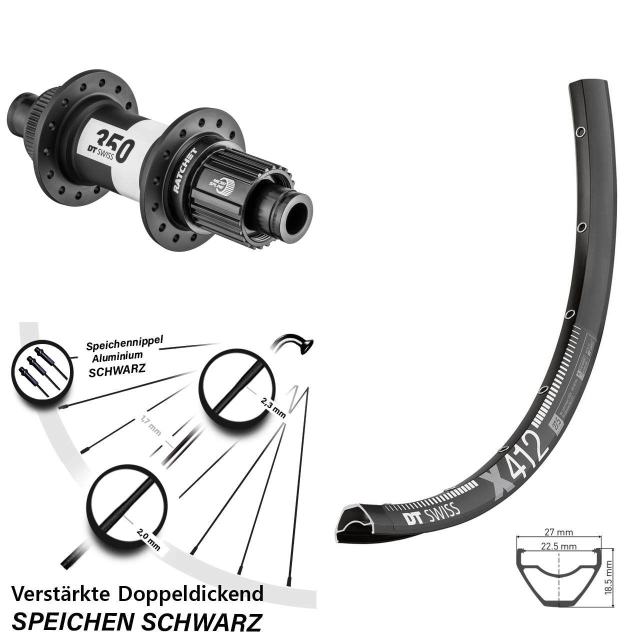 29 Zoll DT Swiss X 412 DT Swiss 350 Boost Hinterrad Centerlock 12x148 Boost Micro Spline