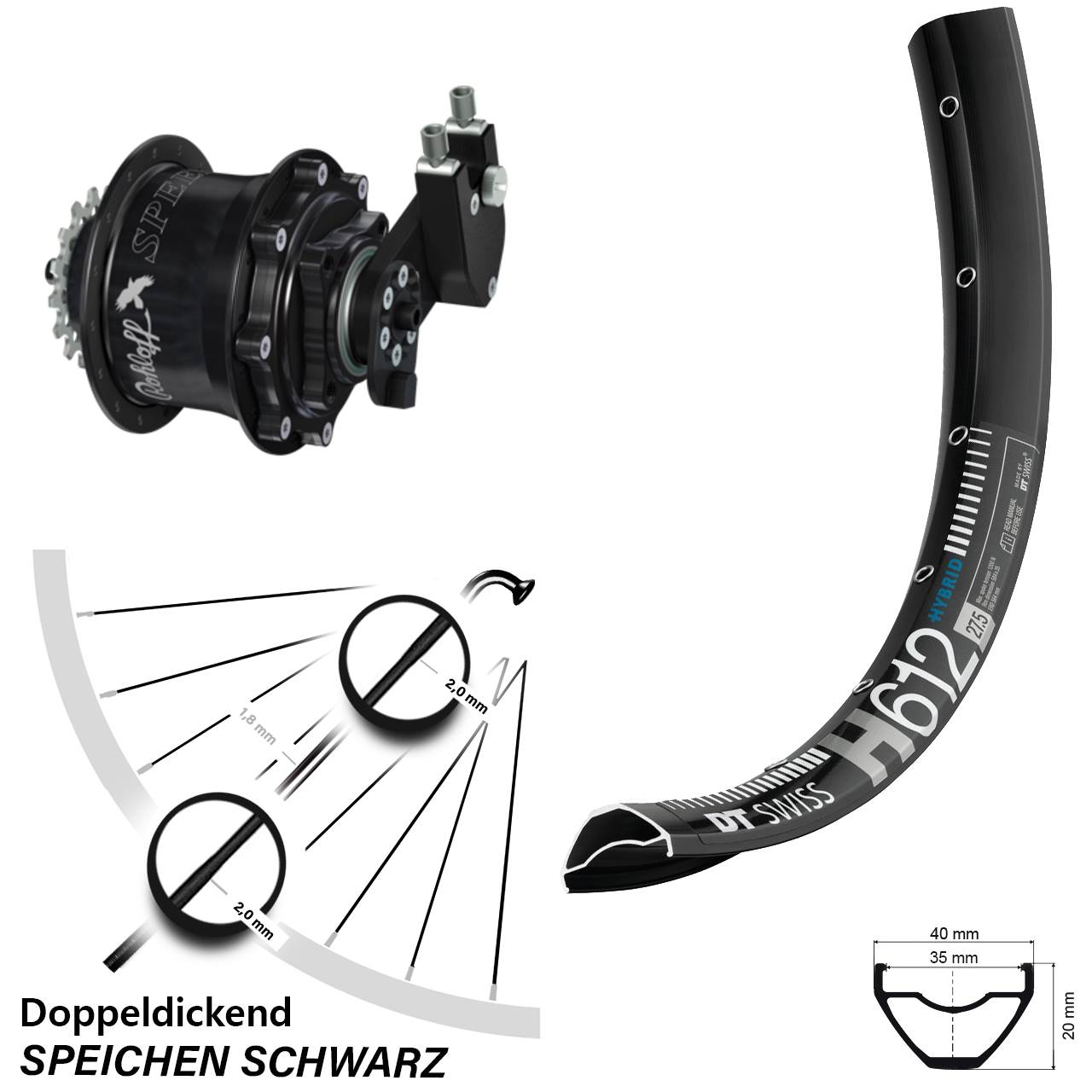 Disc Hinterrrad 27,5 Zoll DT Swiss H 612 Rohloff Speedhub CC DB OEM