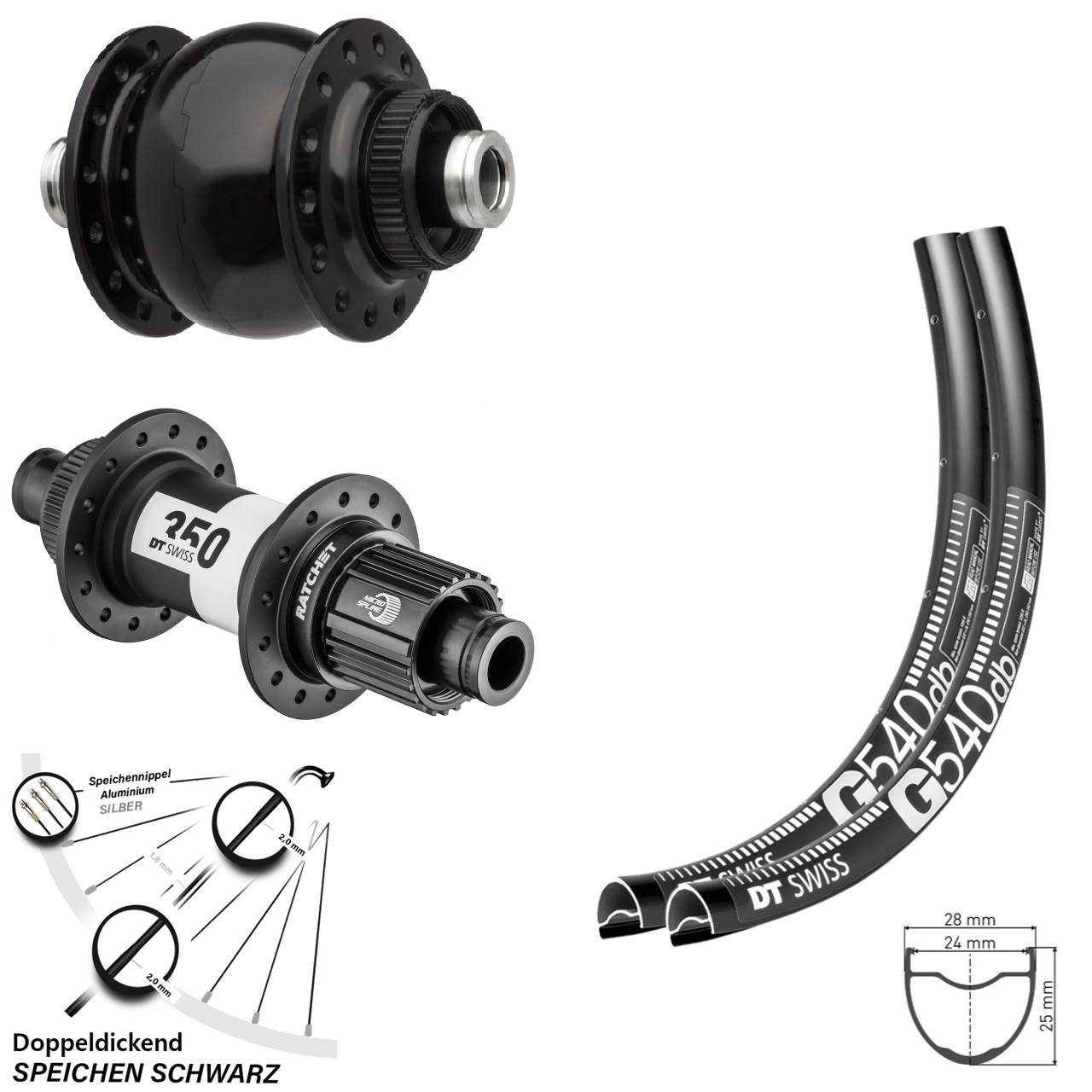 Disc Laufradsatz 12x100/142 28-29 Zoll DT Swiss G540-350 SON 28 Micro Spline