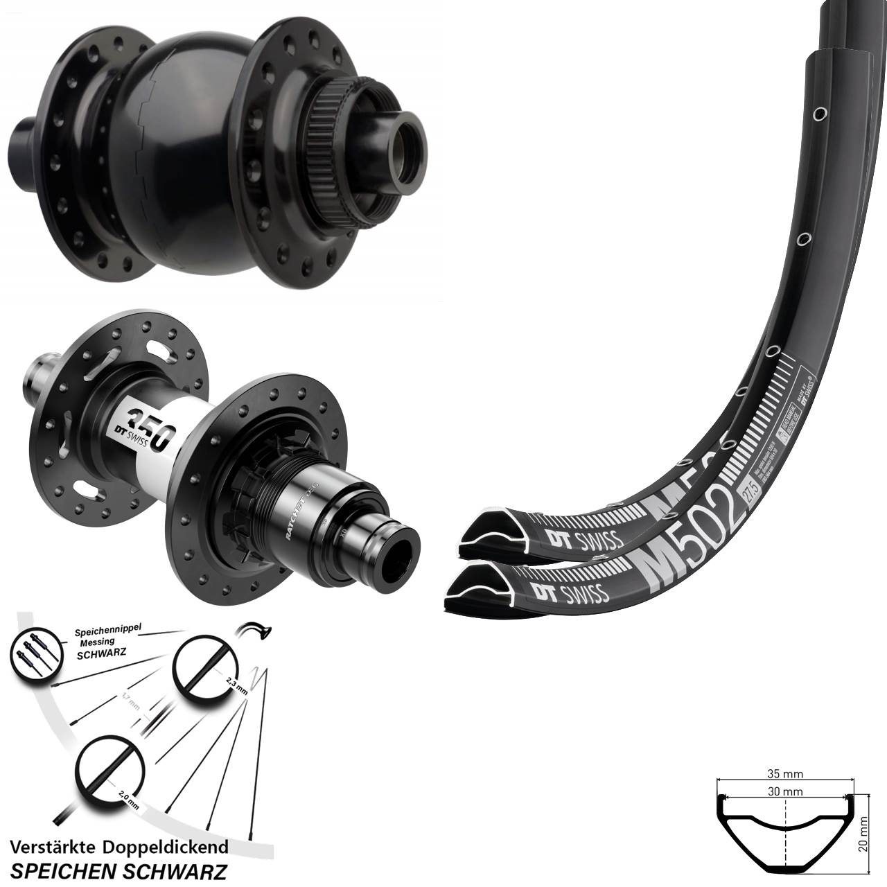 29 Zoll DT Swiss M 502 350 DEG 72 SON 28 Centerlock Laufradsatz 15x110 12x148 S XD