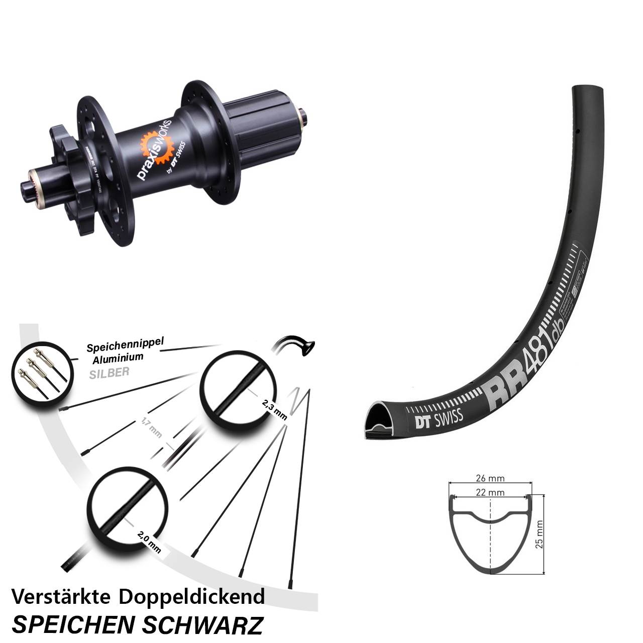 6-Loch Hinterrad QR 28 Zoll DT Swiss RR481-350 QR 11-fach 8-11 fach