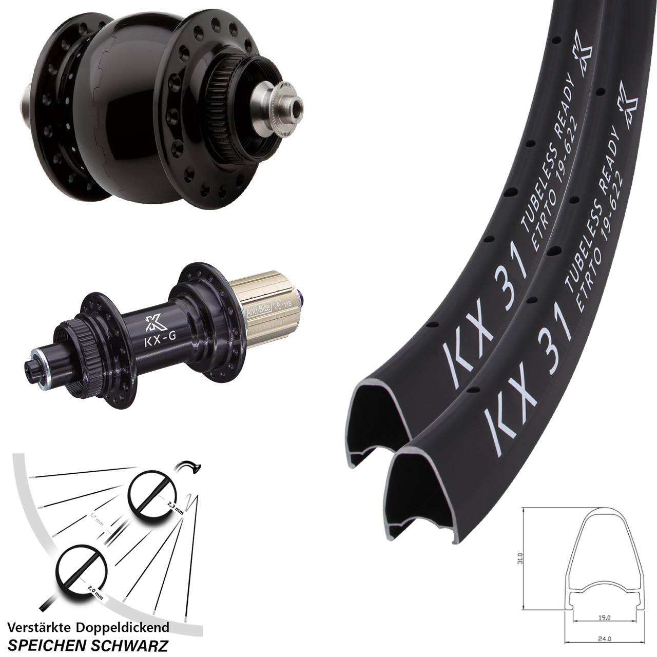 KX-G31 SON 28 28 Zoll Disc Laufradsatz QR 8-12 fach HG
