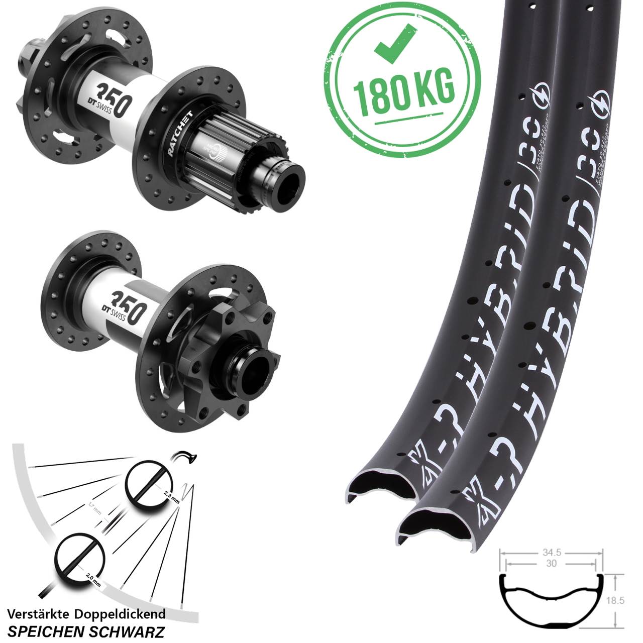 Laufradsatz 6-Loch 15x110 12x148 29 Zoll KX-R Hybrid 30 DT Swiss 350 Micro Spline