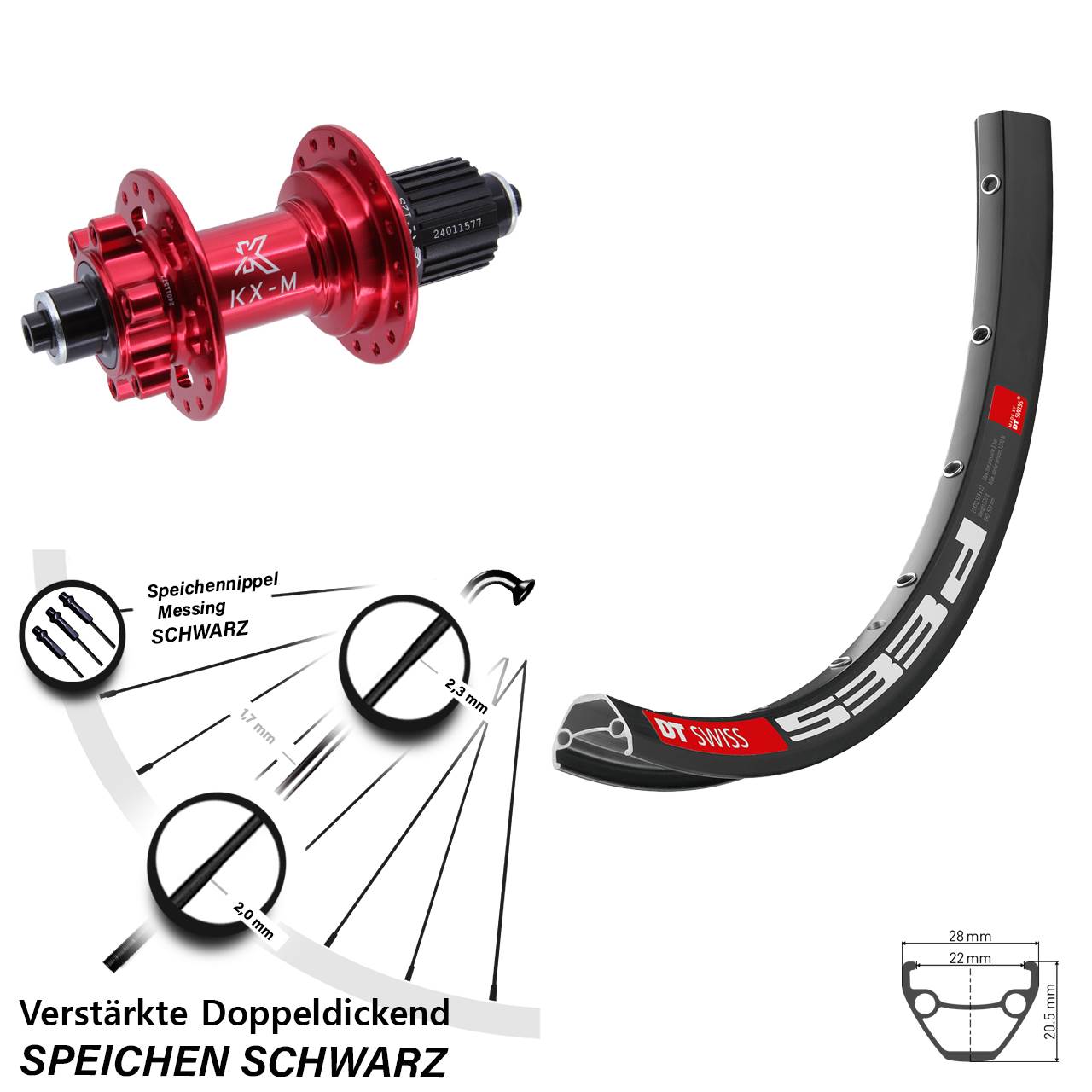DT Swiss 533 D KX-M rot 26 Zoll Hinterrad 6-Loch QR Micro Spline