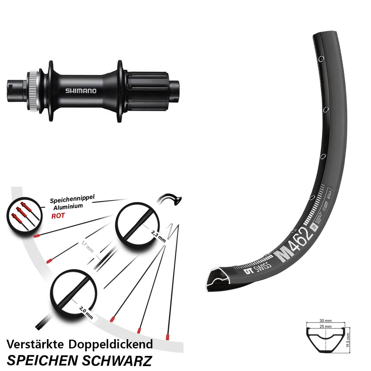 Disc Laufrad 12x142 650B DT Swiss M 462 Shimano FH-MT400 8-11 fach HG