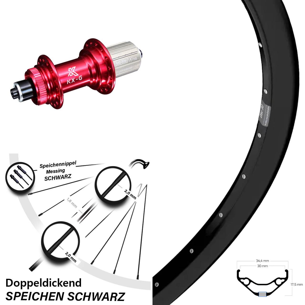 Disc Hinterrad für Schnellspanner 27,5 Zoll Ryde Disc 30 KX-G rot 8-12 fach HG