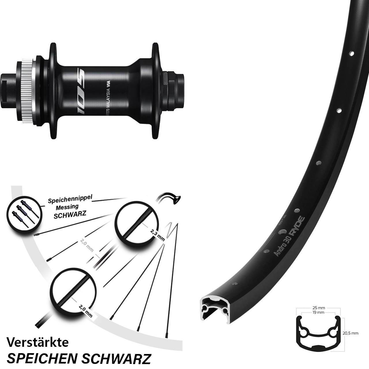 Vorderrad Centerlock 28 Zoll Ryde Andra 30 Shimano 105 12x100
