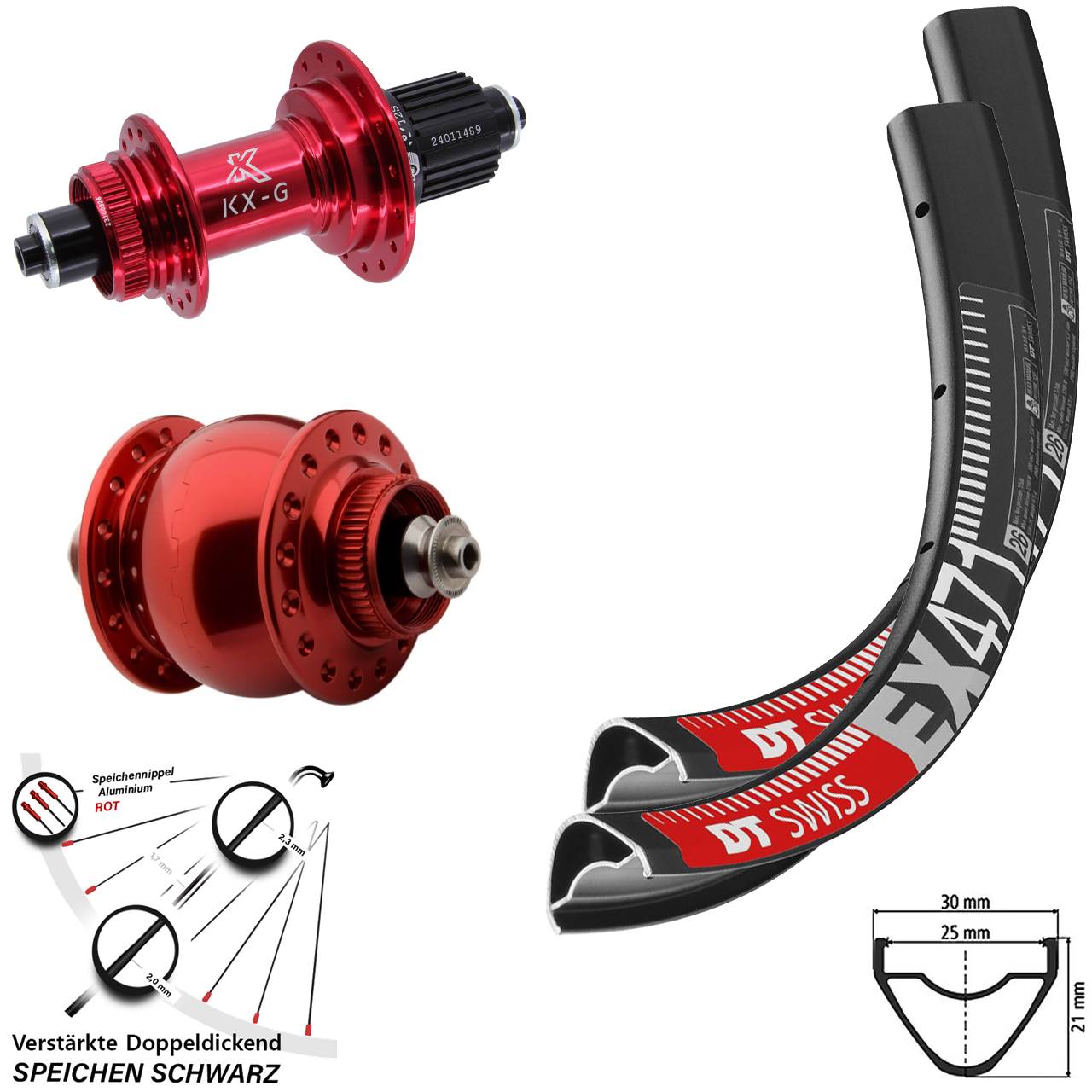 DT Swiss EX471 KX-G SON 28 rot 27,5 Zoll Disc Laufrad-Satz QR Shimano Micro Spline