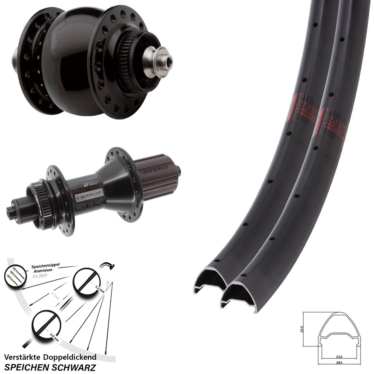 KX Clue DT Swiss 370 Hybrid SON 28 28-29 Zoll Centerlock Laufradsatz QR 8-11 fach HG