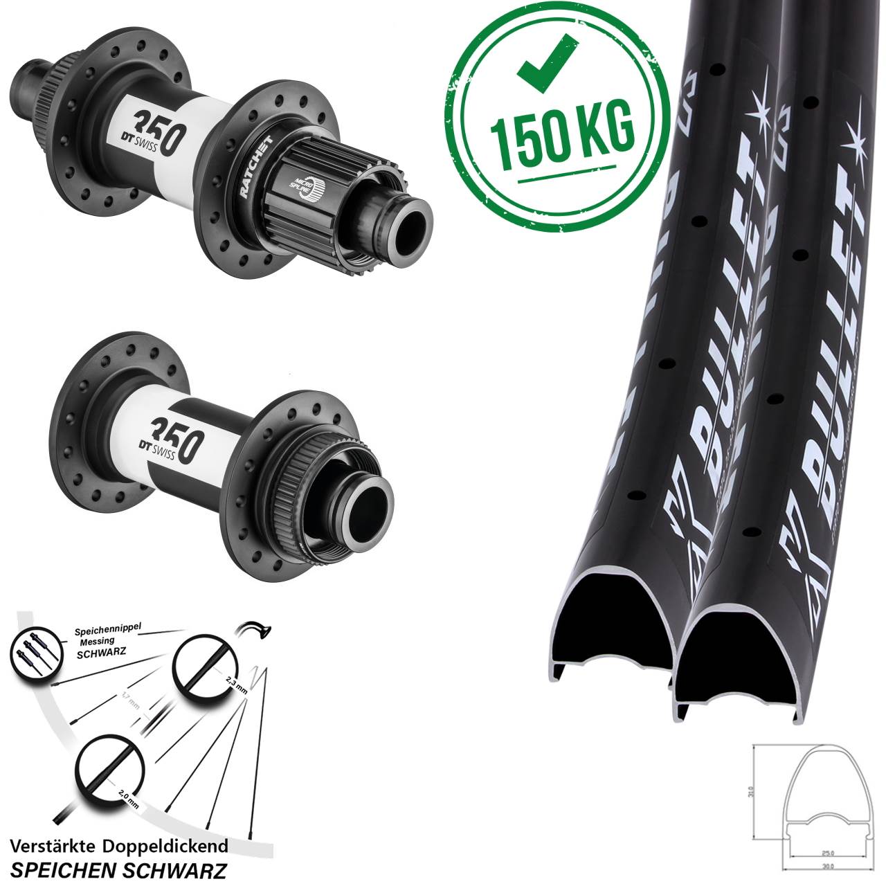 KX Bullet DT Swiss 350 28 Zoll Disc Laufradsatz 15x110 12x148 Micro Spline