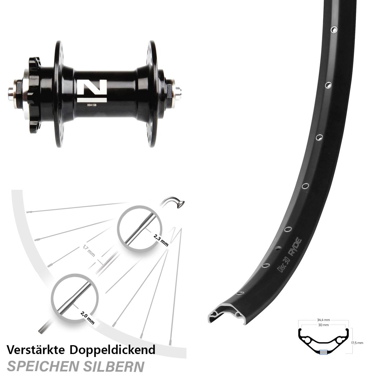 29 Zoll Ryde Disc 30 Novatec D041 Vorderrad für Schnellspanner