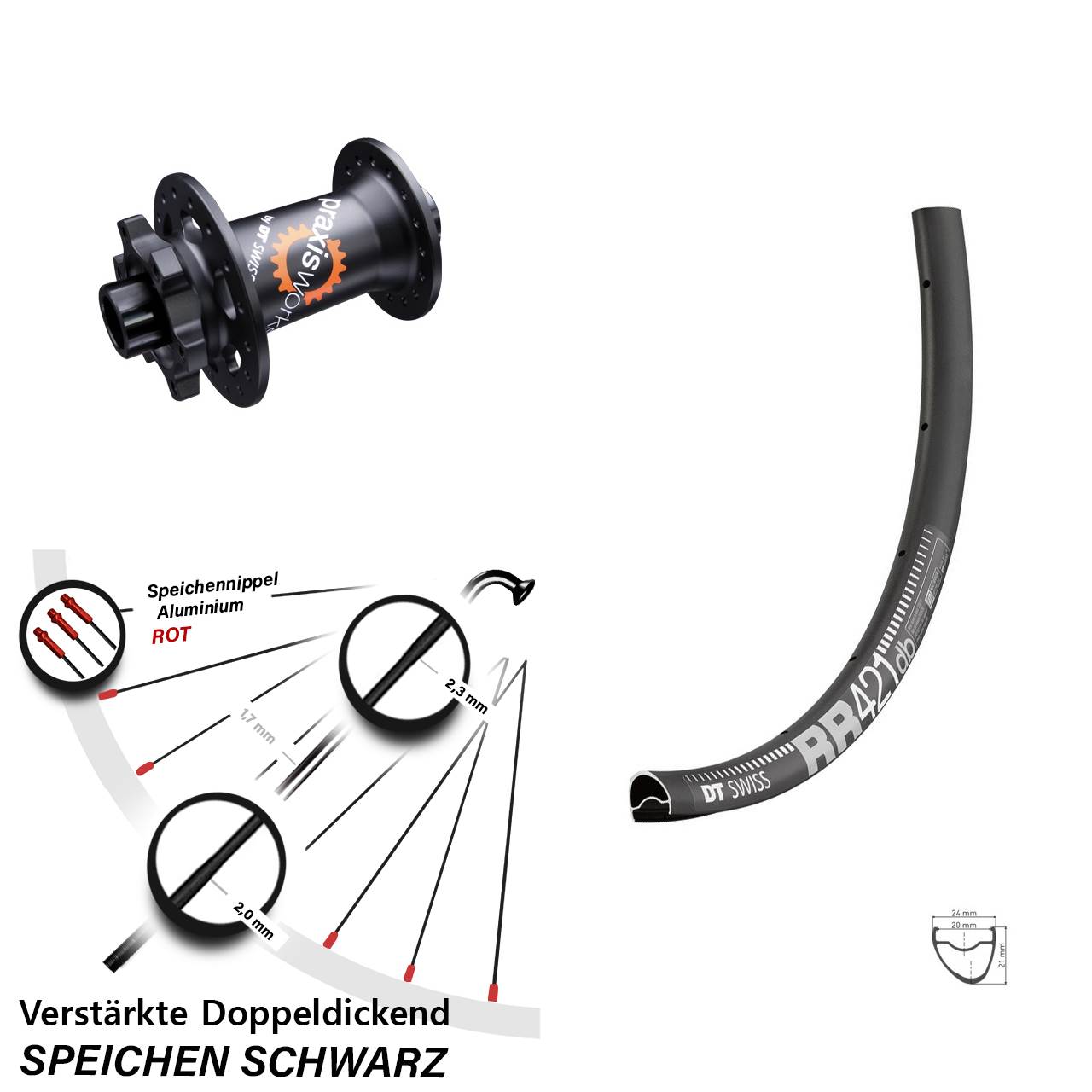 Disc Vorderrad 12x100 28 Zoll DT Swiss RR421-350