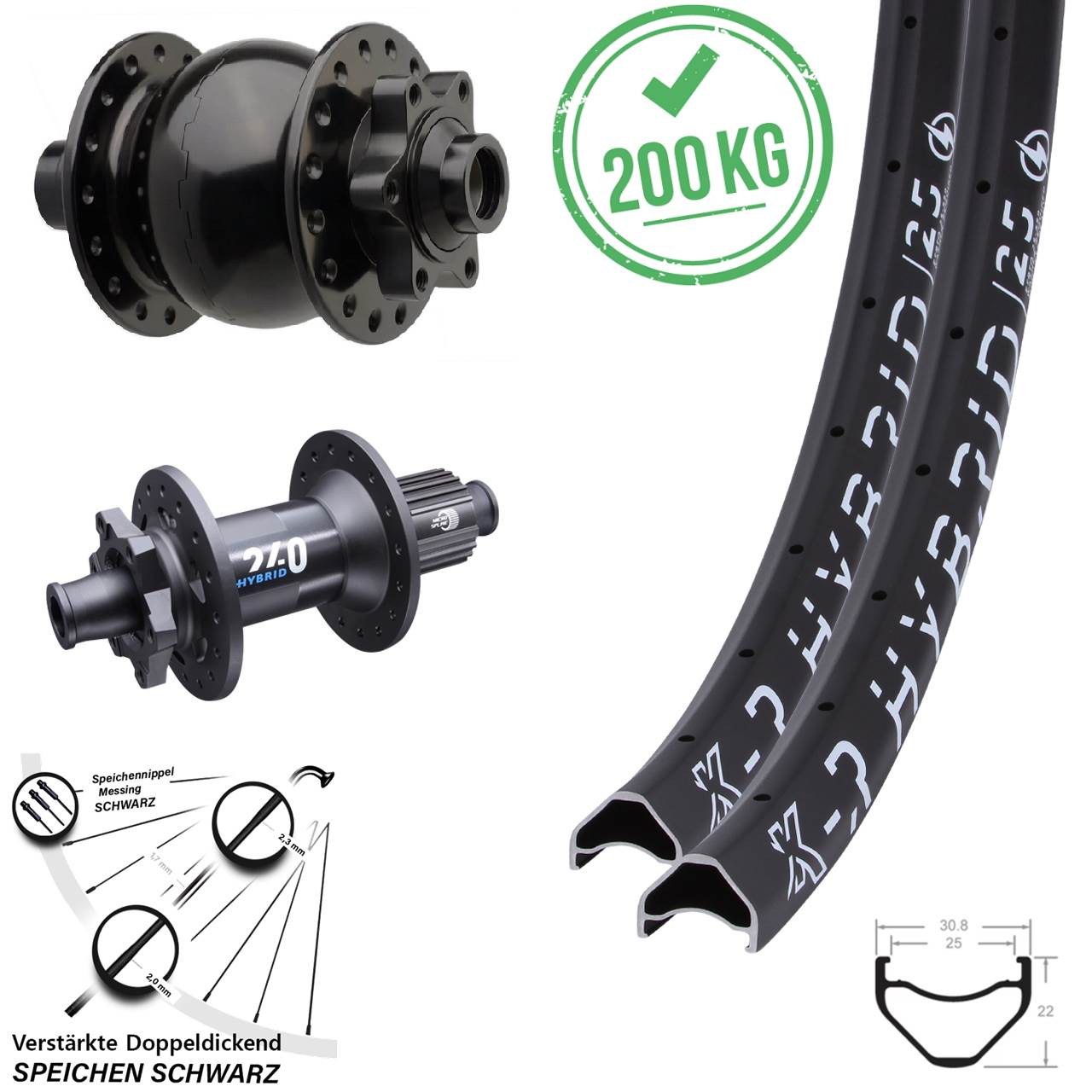 27,5 Zoll KX-R Hybrid 25 SON 28 DT Swiss 240 Micro Spline Disc Laufradsatz 15x110/148