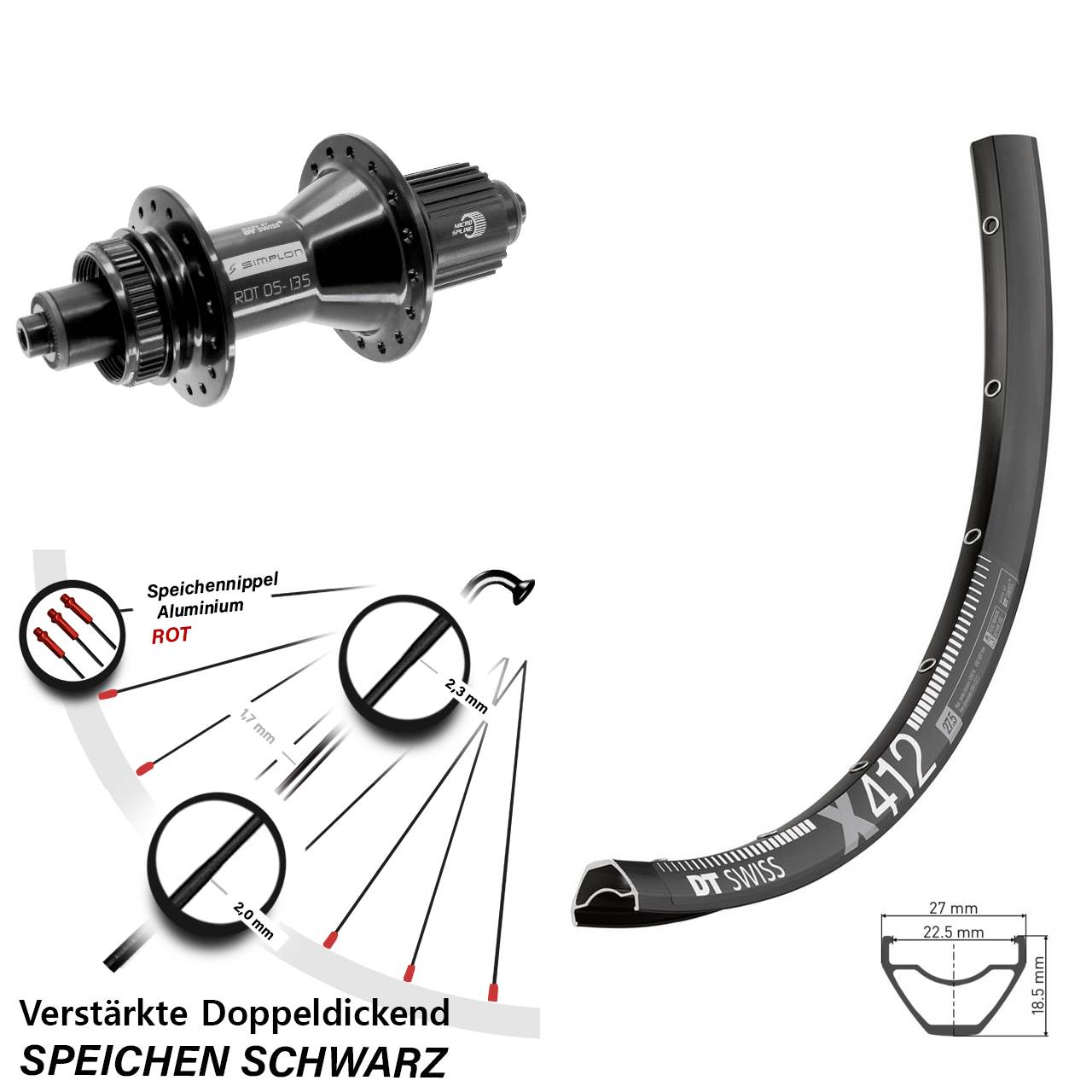 DT Swiss X412-370 Hybrid 29 Zoll Disc Hinterrad Micro Spline QR