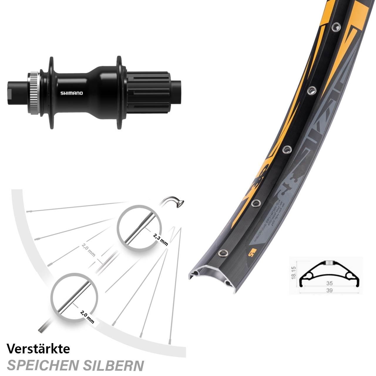 Boost Hinterrad Centerlock 12x148 27,5 Zoll Rodi TRYP 35 Shimano FH-TC500 Boost 8-11 fach