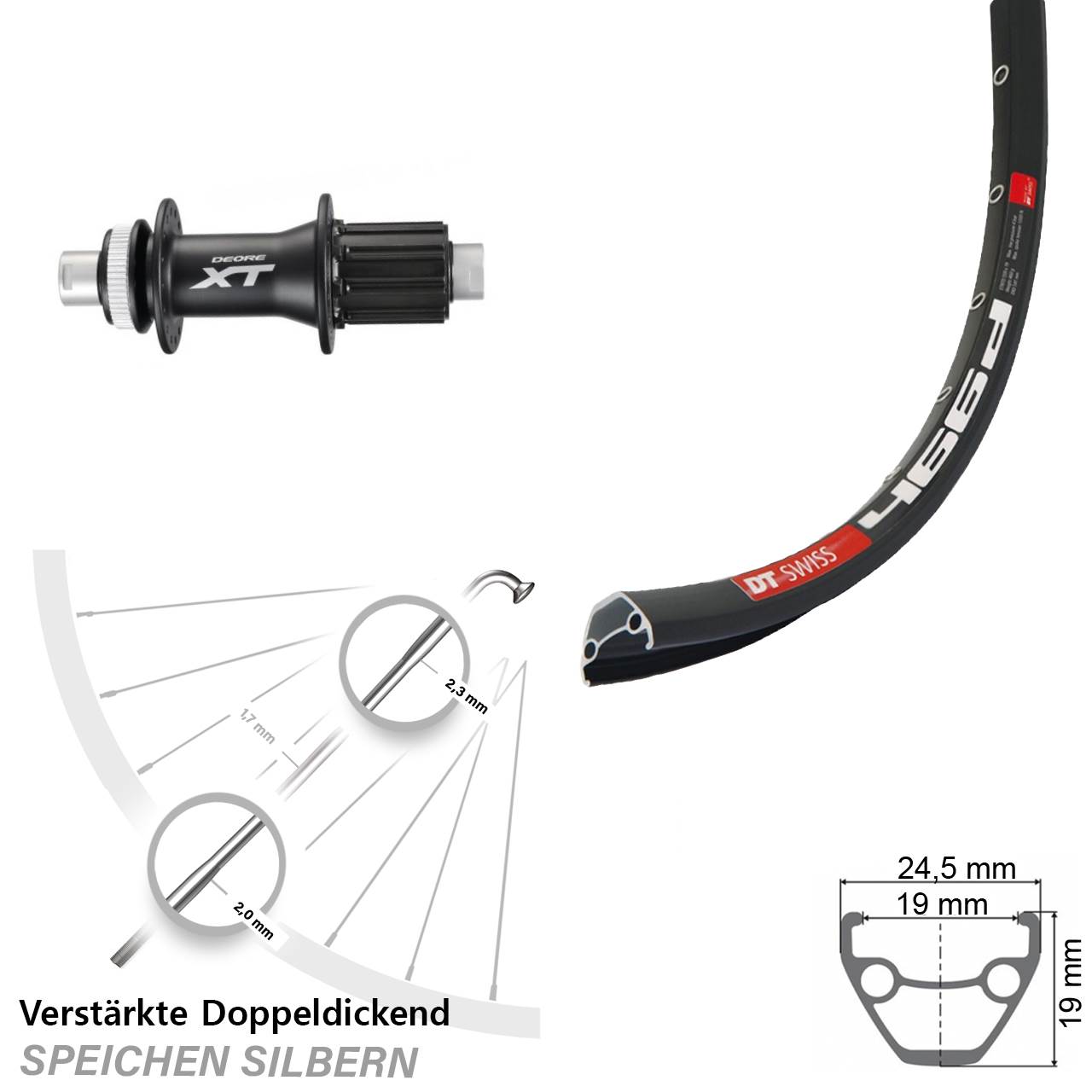Centerlock Hinterrad 12x142 28 Zoll DT Swiss 466d Shimano XT FH-M788 8-11 fach
