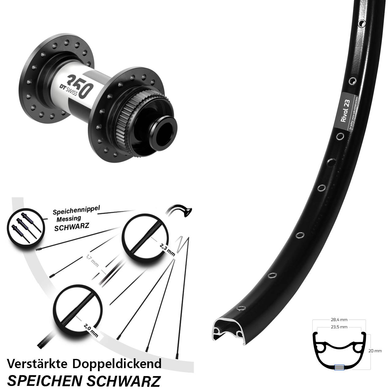 Disc Laufrad 12x100 27,5 Zoll Ryde Rival 23 DT Swiss 350 Road
