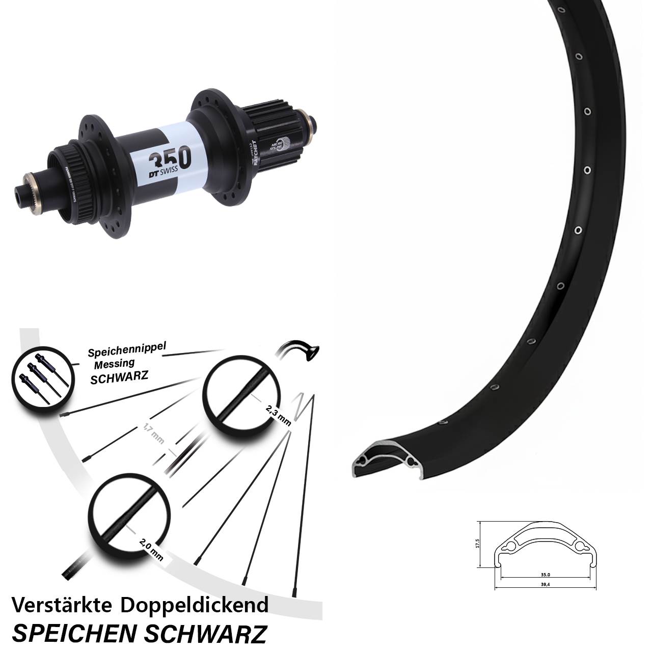 Ryde Disc 35 DT Swiss 350 29 Zoll Centerlock Hinterrad QR Boost Micro Spline