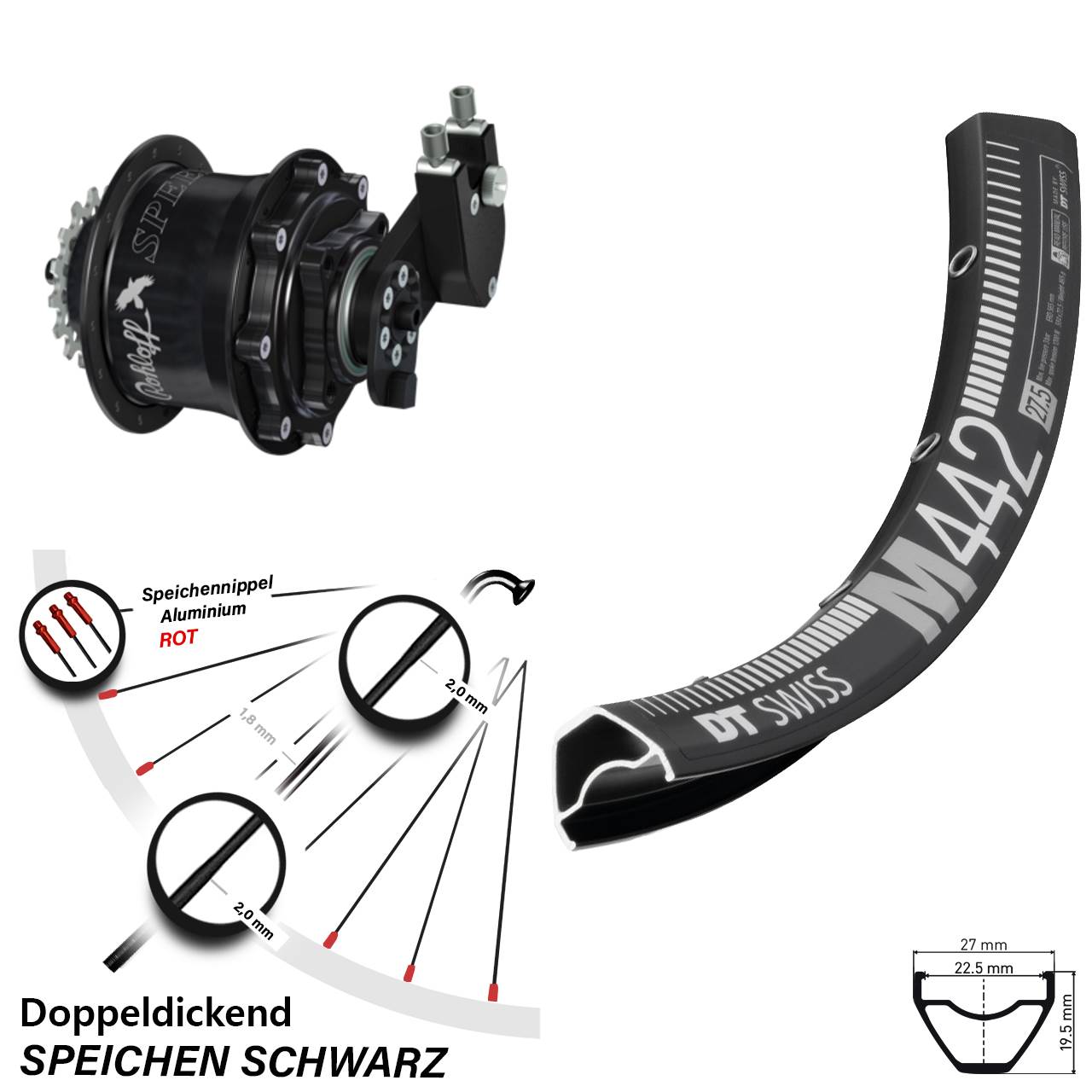 28-29 Zoll DT Swiss M 442 Rohloff CC DB OEM Tandem