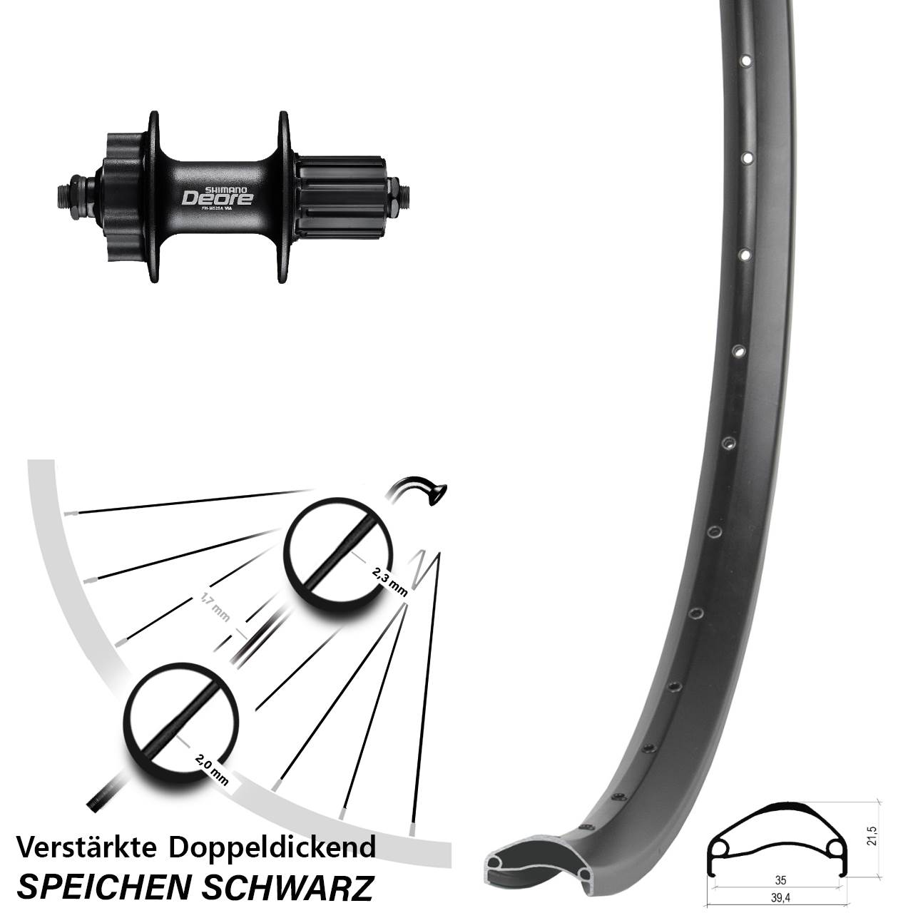 27,5 Zoll Ambrosio E35 Shimano FH-M525 Disc Hinterrad für Schnellspanner 8-11 fach