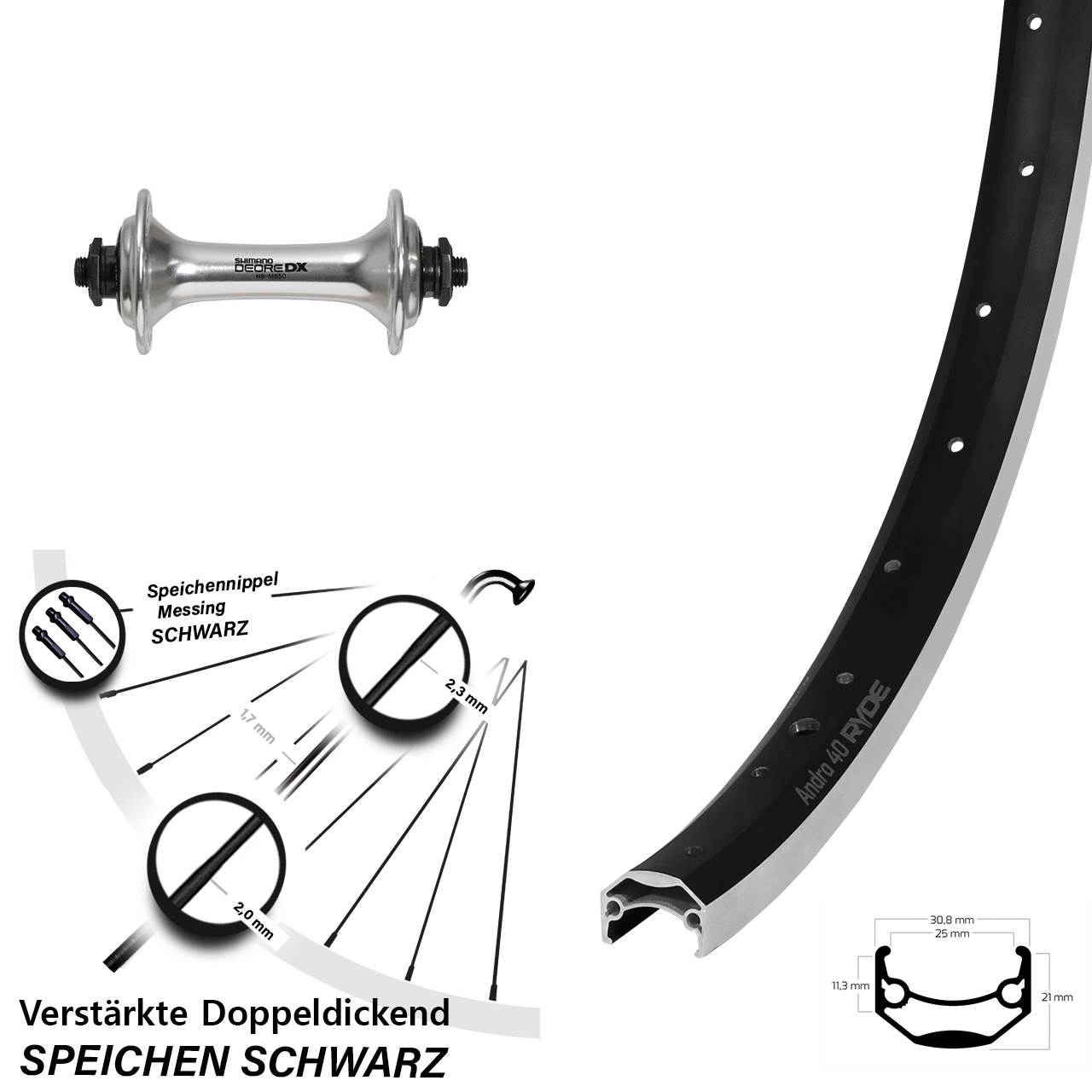 Vorderrad für Schnellspanner 28-29 Zoll Ryde Andra 40 Shimano Deore DX