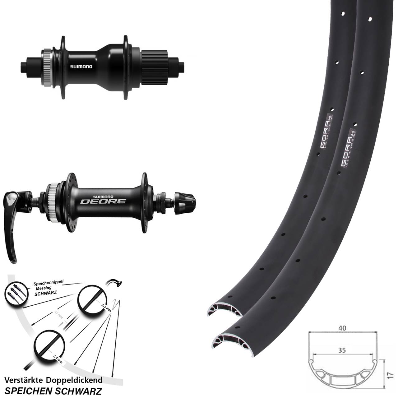 Laufradsatz Centerlock QR 27,5 Zoll Gora 35 Shimano Deore FH-QC500 Micro Spline