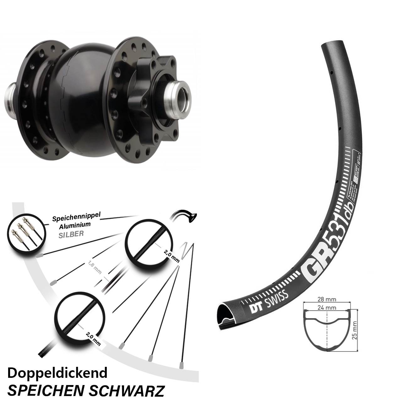 Vorderes Laufrad 27,5 Zoll DT Swiss GR 531 SON 28-12 Boost 110 mm 6-Loch