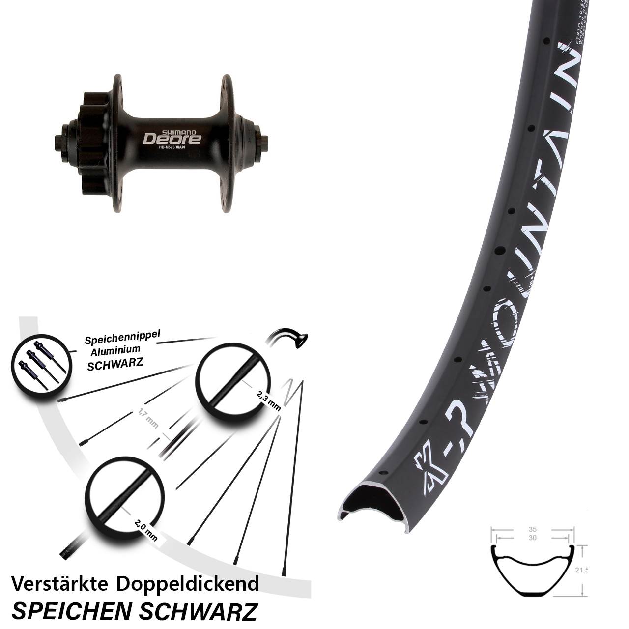 6-Loch Vorderrad 27,5 Zoll KX-R Mountain Shimano Deore HB-M525 QR