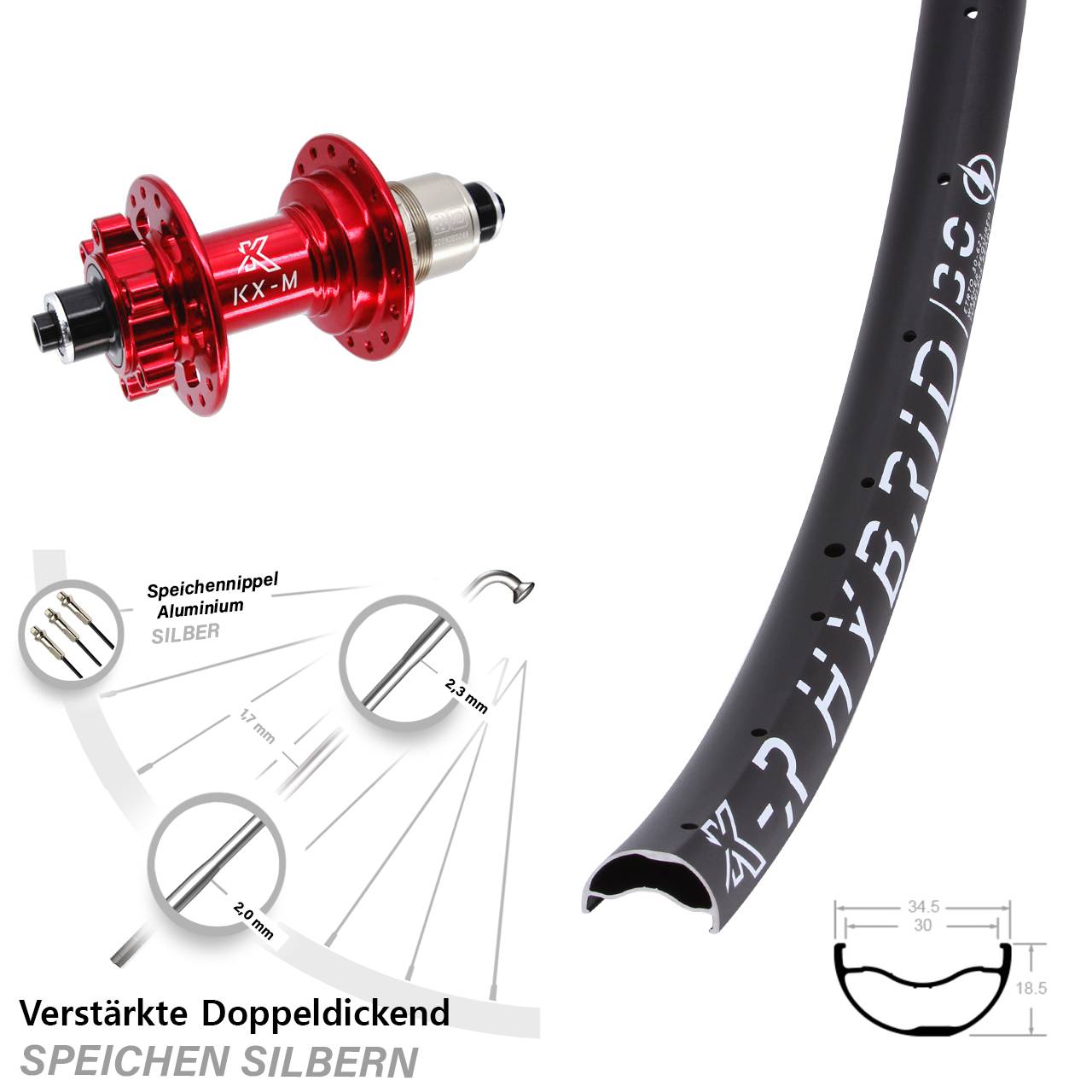 Disc Laufrad QR 29 Zoll KX-MR Hybrid 30 rot XD 11-12 fach