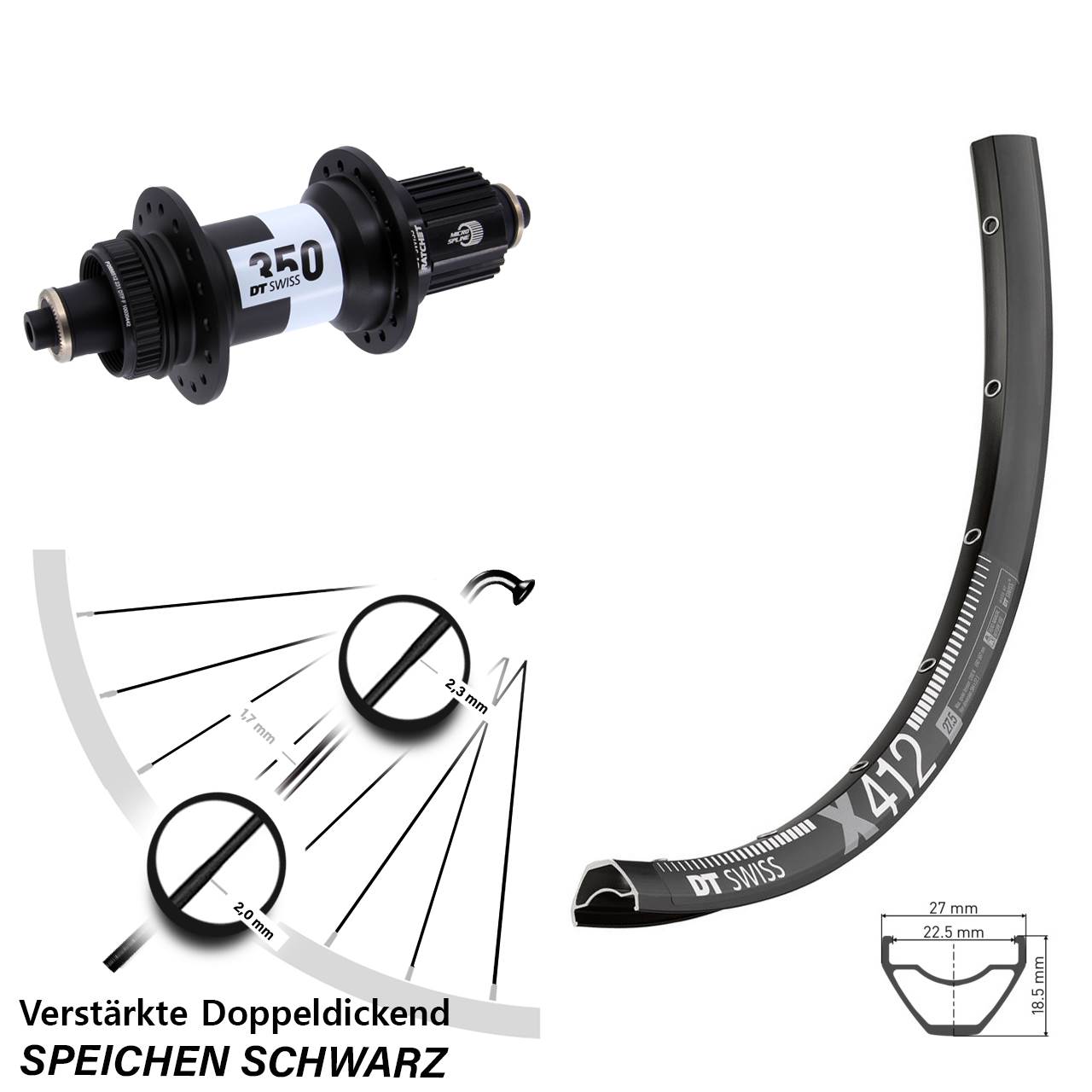 Centerlock 29 Zoll Hinterrad QR DT Swiss X 412-350 Shimano Micro Spline