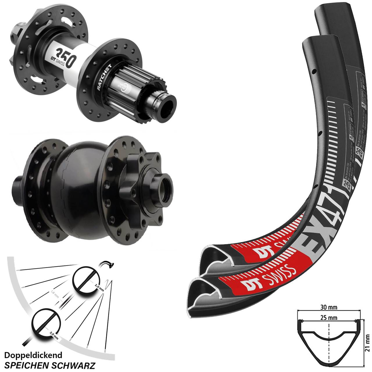 EX471 DT Swiss 350 SON 28 Boost 6-Loch 29 Zoll Laufradsatz Micro Spline