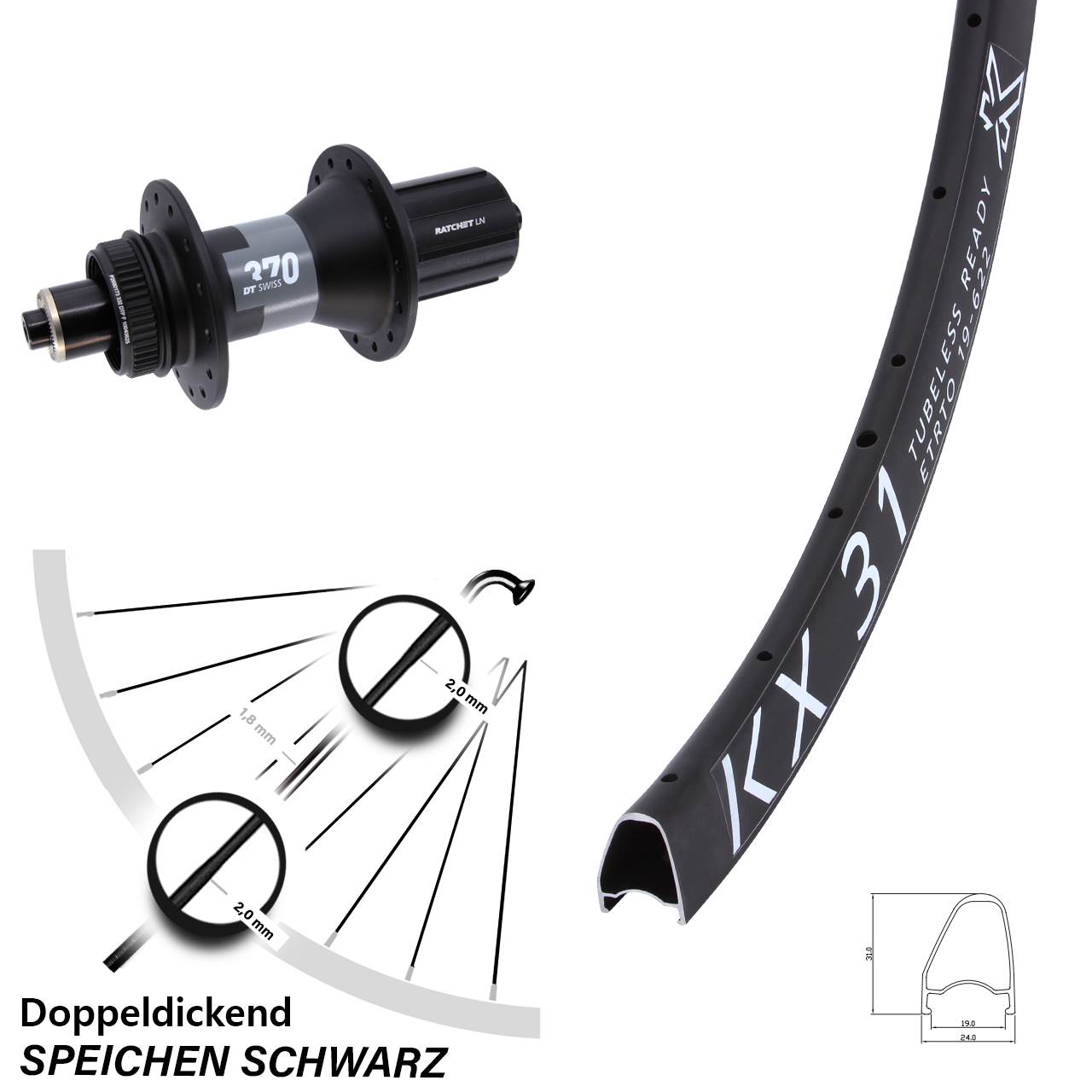 28 Zoll 31 Hinterrad DT Swiss 370 8-12 fach
