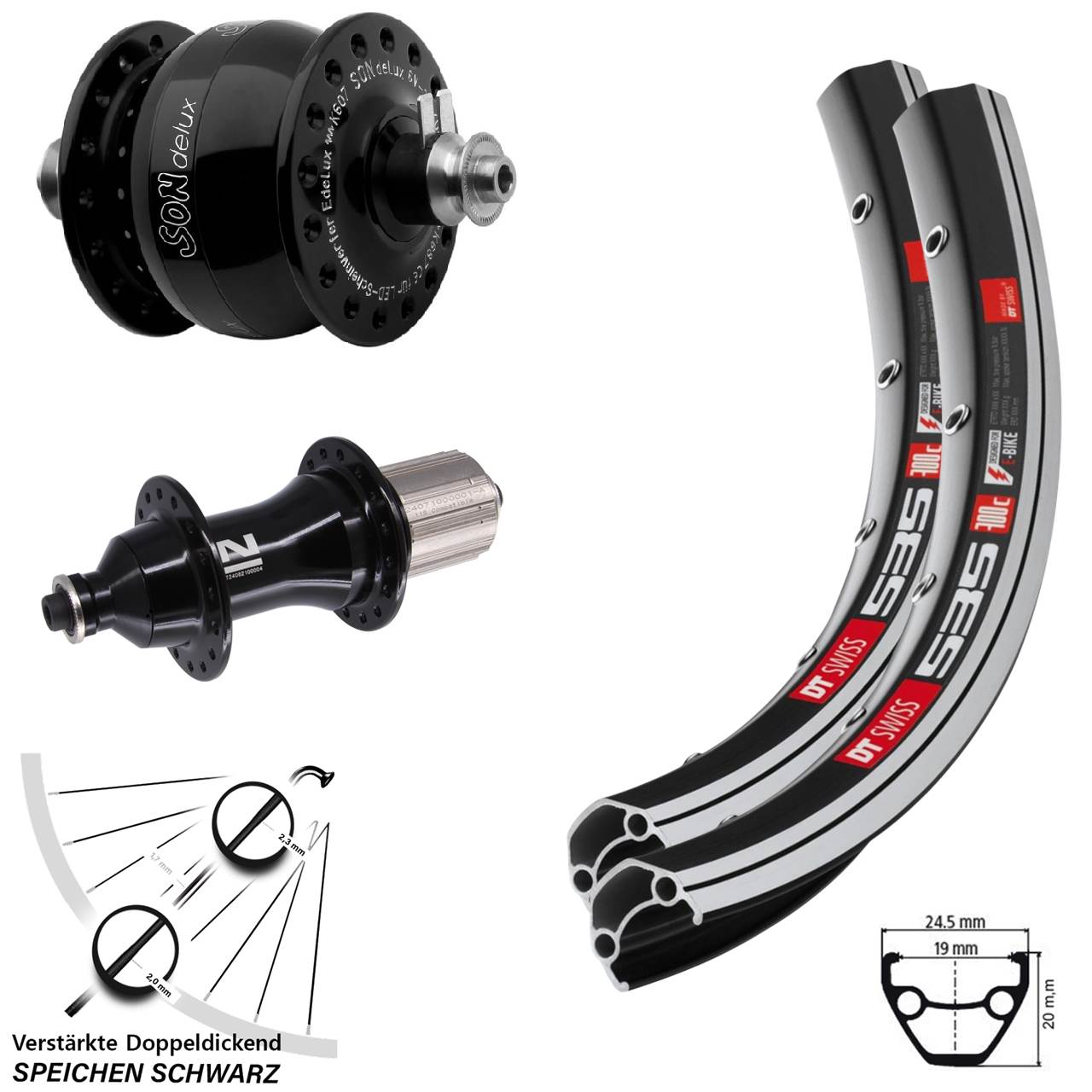 Laufradsatz für Schnellspanner 28 Zoll DT Swiss 535 Novatec F162 HD SON delux 8-12 fach HG