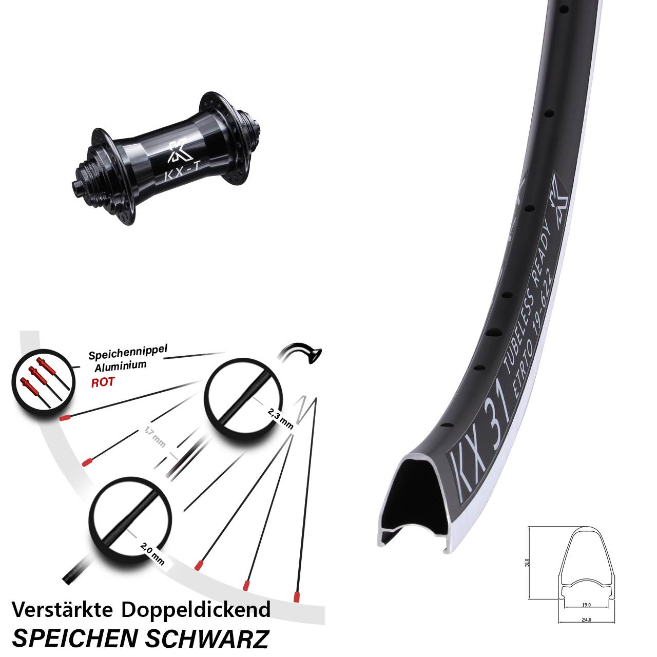 KX-T 31 28 Zoll Vorderrad für Schnellspanner