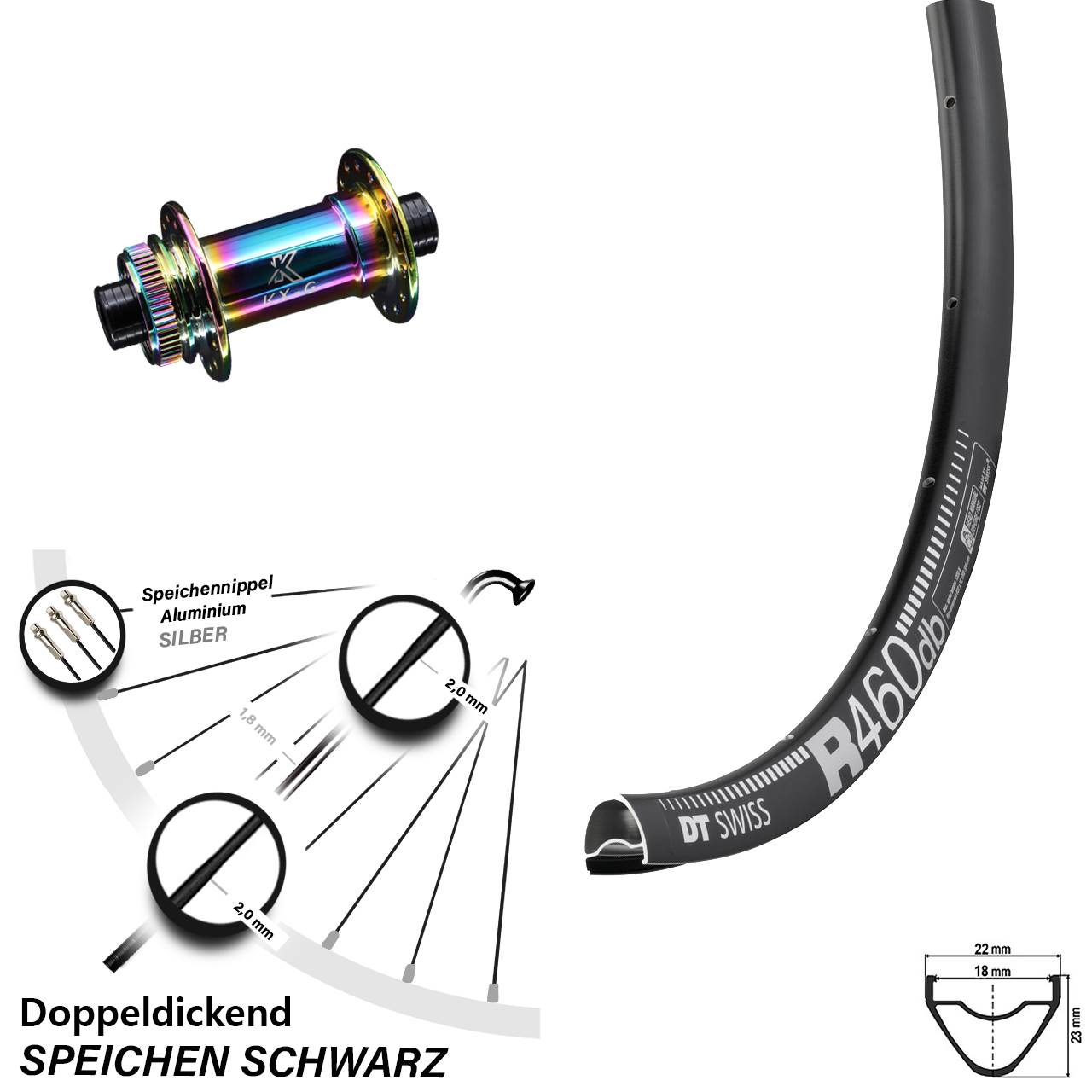 28 Zoll Vorderrad Road Disc KX-G Nabe Oilslick 12x100 mm DT Swiss R 460 DB
