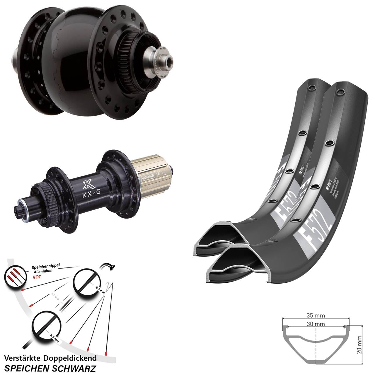 29 Zoll DT Swiss F572 KX-G SON 28 Centerlock Laufradsatz QR 8-12 fach