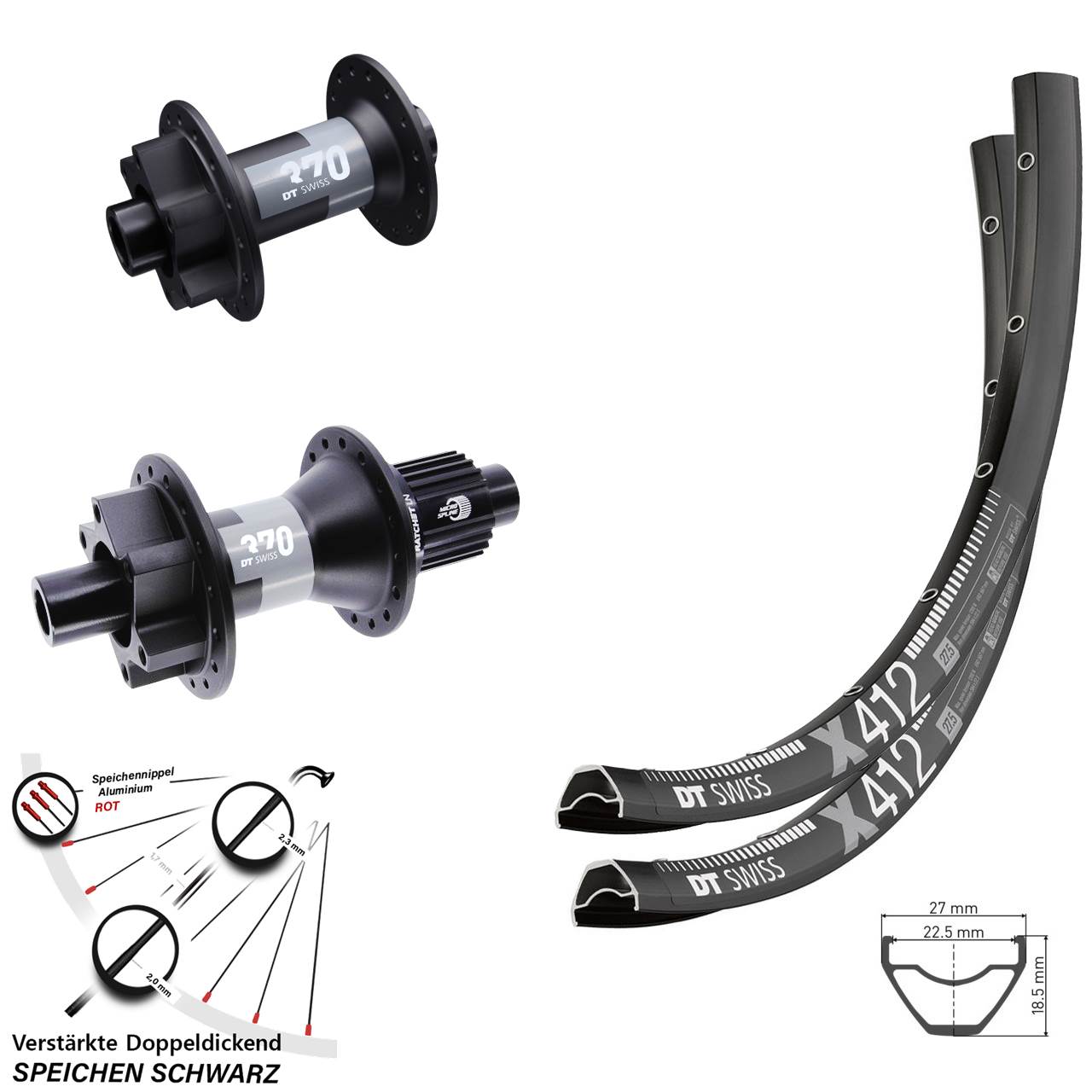 Disc Laufrad-Satz 12x100/142 29 Zoll DT Swiss X412 370 Shimano Micro Spline