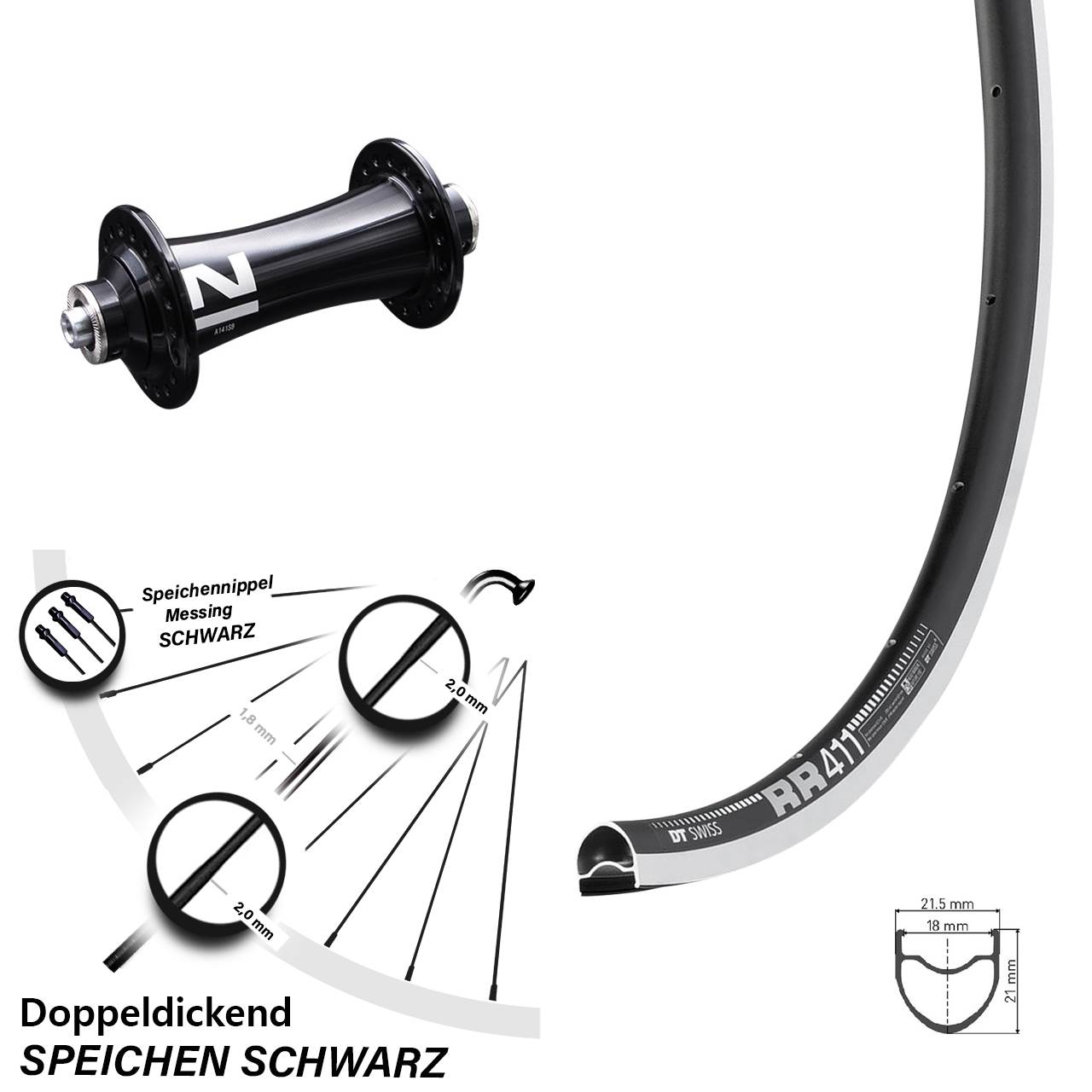 28 Zoll DT Swiss RR411 Novatec 141 Vorderrad QR