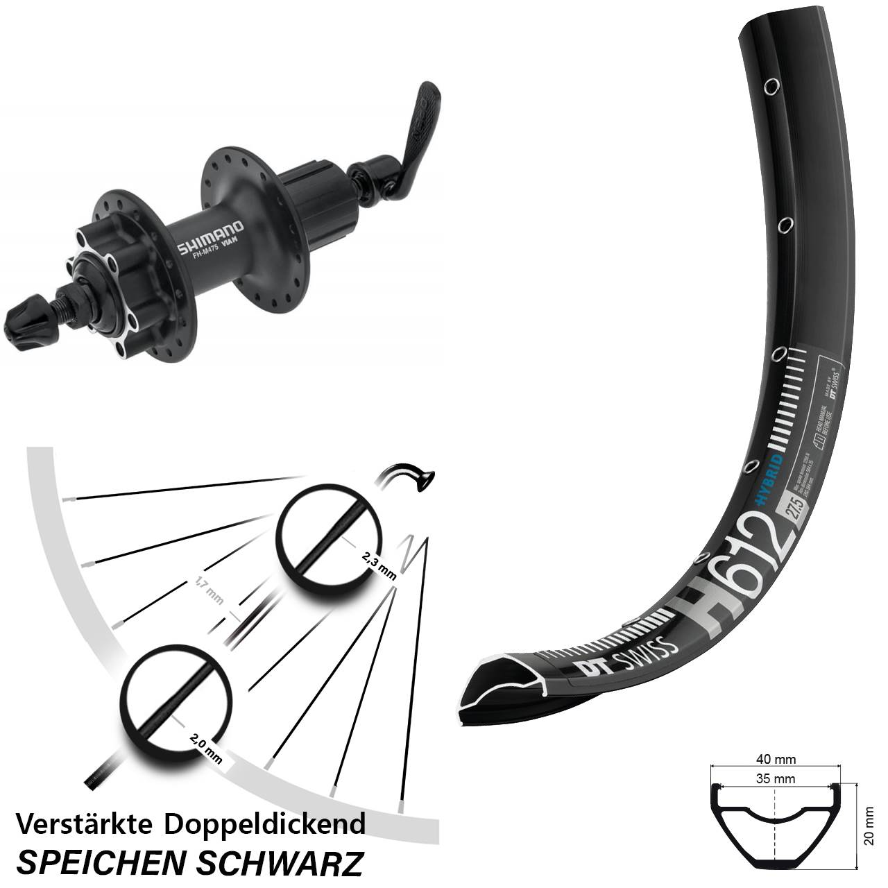 Disc Laufrad für Schnellspanner 27,5 Zoll DT Swiss H 612 Shimano Alivio 8-11 fach