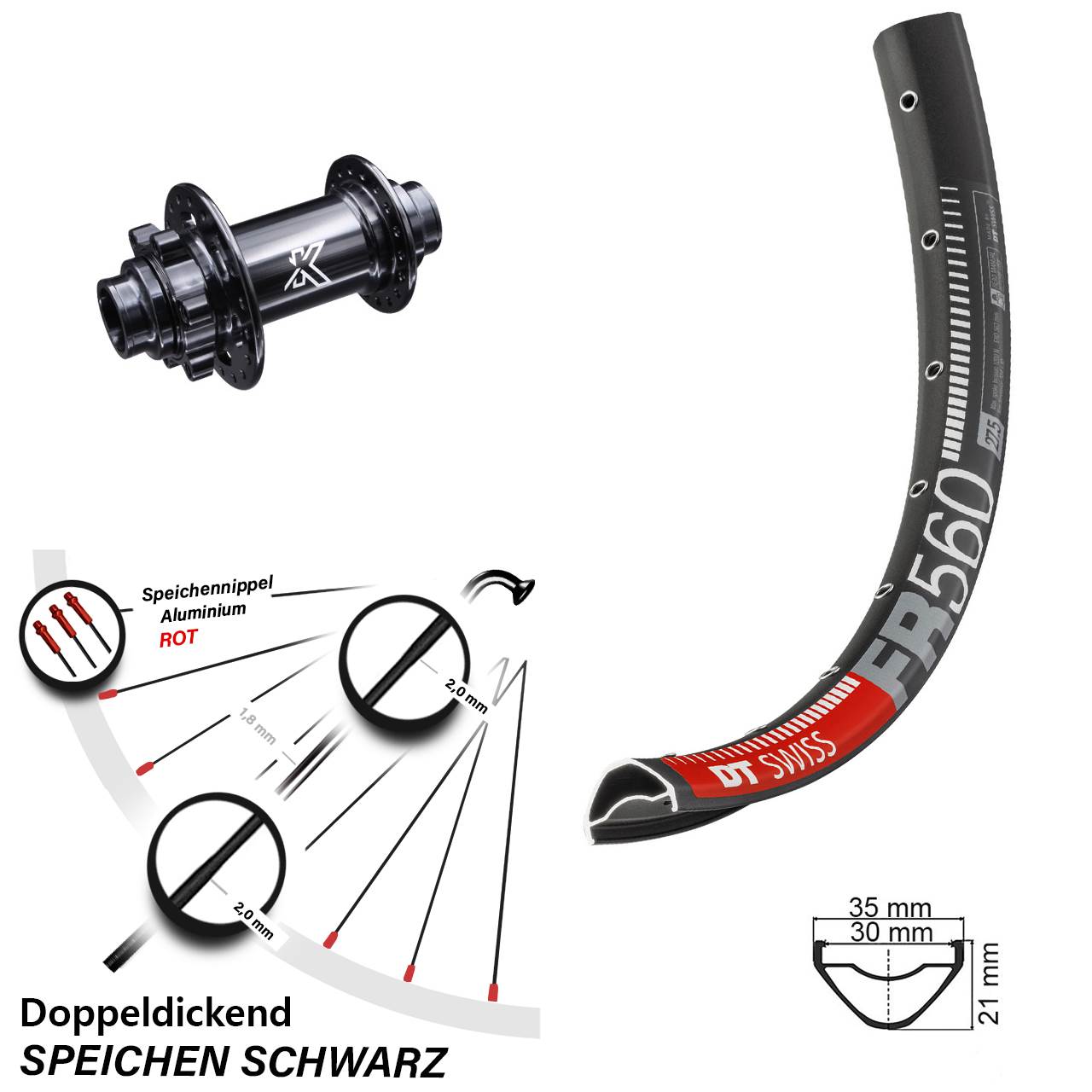 DT Swiss FR560 KX-M 26 Zoll 6-Loch Vorderrad 20x110 non Boost