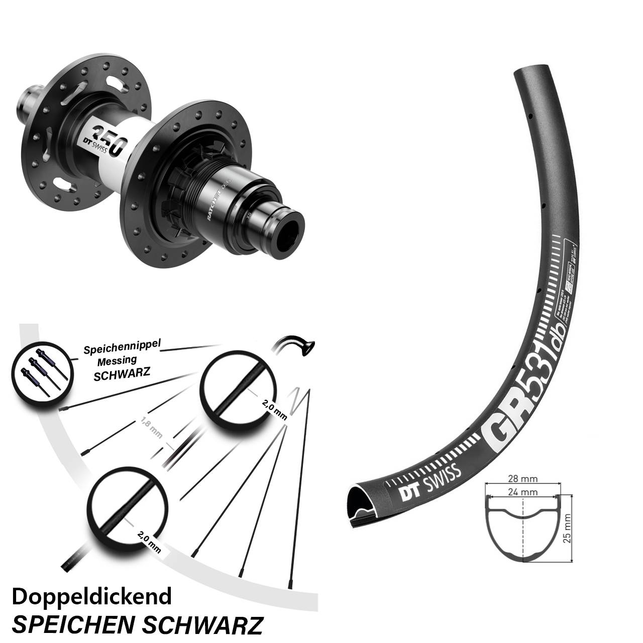 Centerlock Hinterrad 12x148 28-29 Zoll DT Swiss GR 531 350 DEG72 SRAM XD