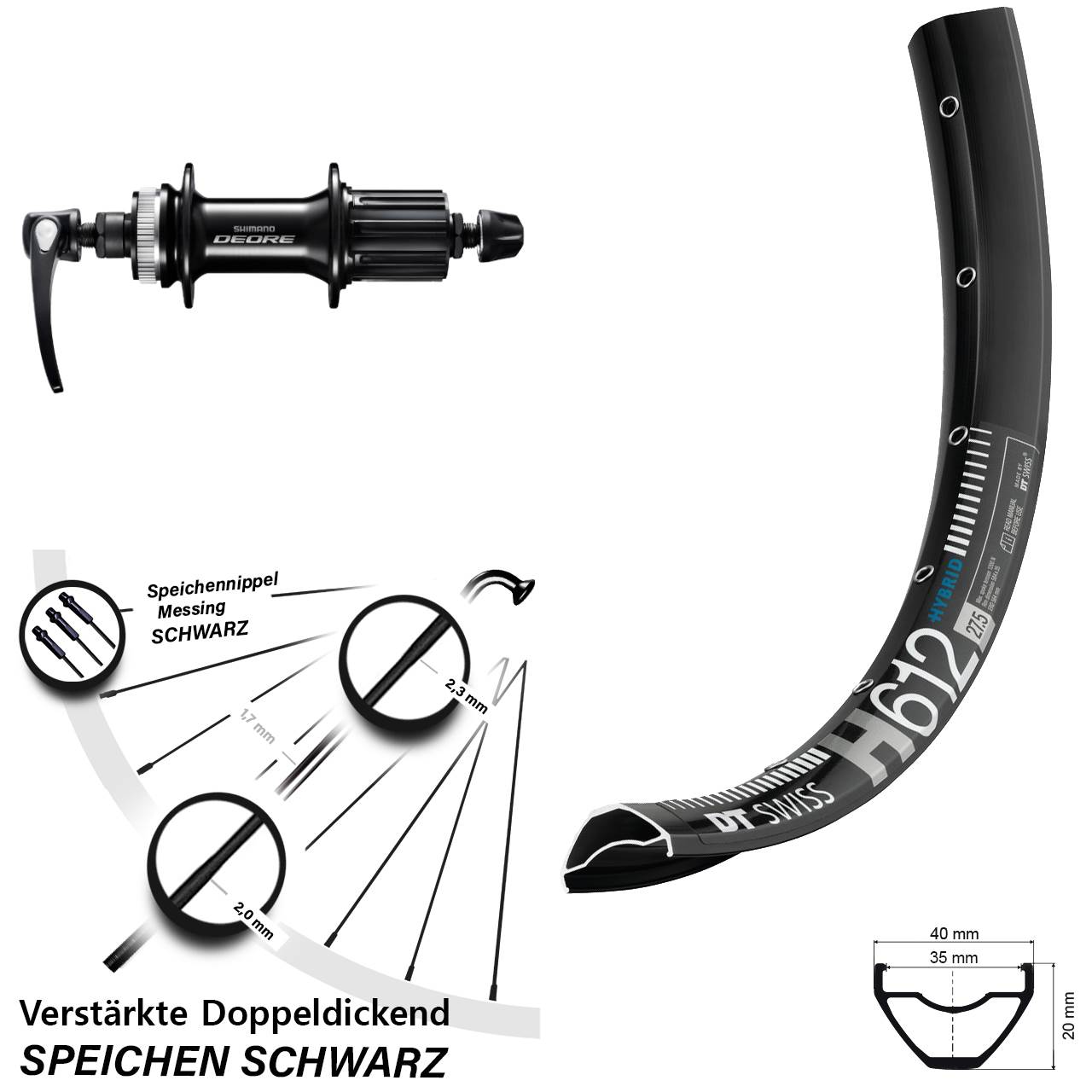 Disc Laufrad für Schnellspanner 27,5 Zoll DT Swiss H612 Shimano Deore 8-11 fach HG