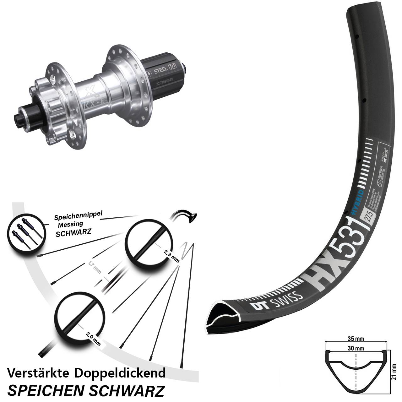 29 Zoll DT Swiss HX 531 KX-E Disc Hinterrad für Schnellspanner 8-12 fach HG
