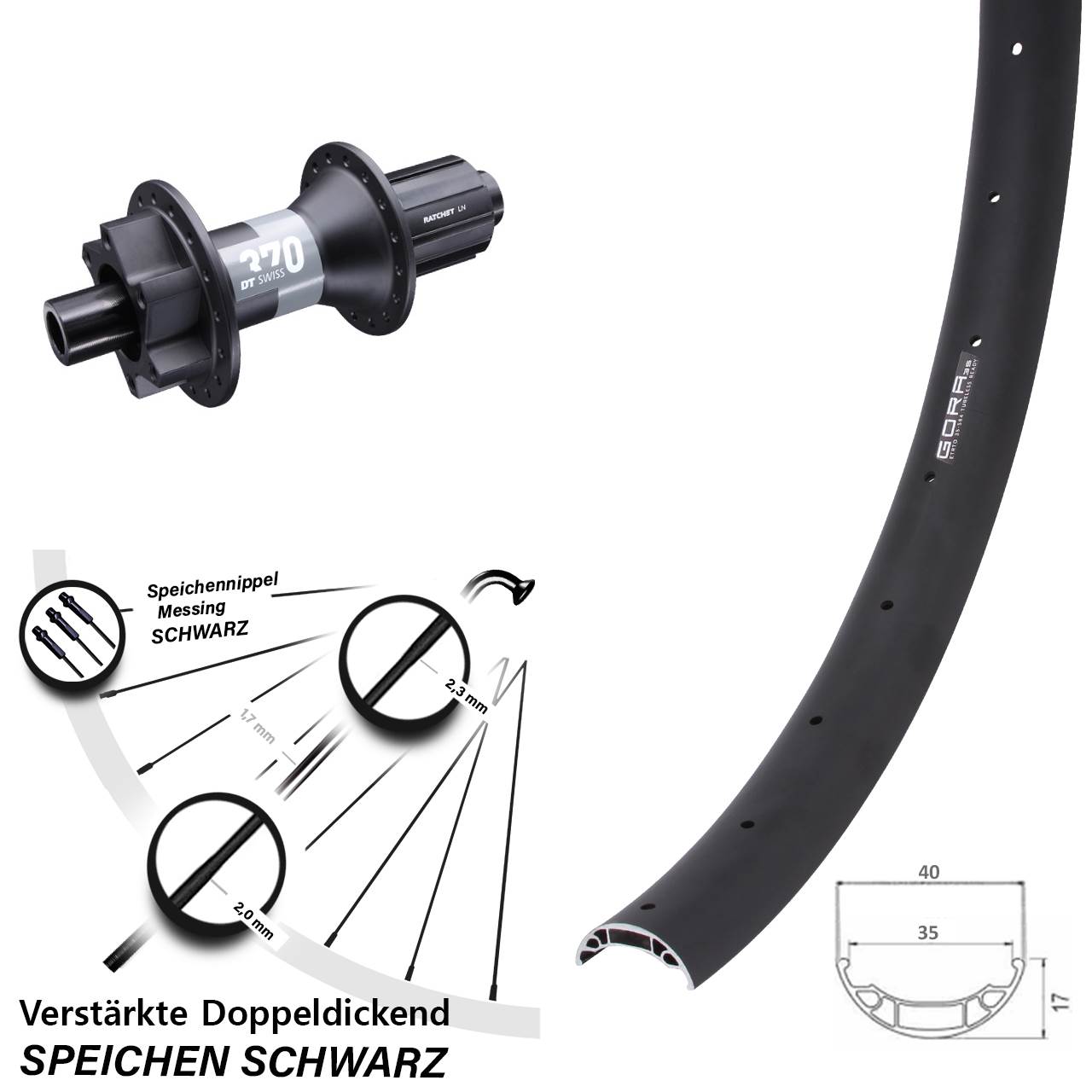 27,5 Zoll Gora 35 DT Swiss 370 Boost Hinterrad 6-Loch 12x148 8-11 fach