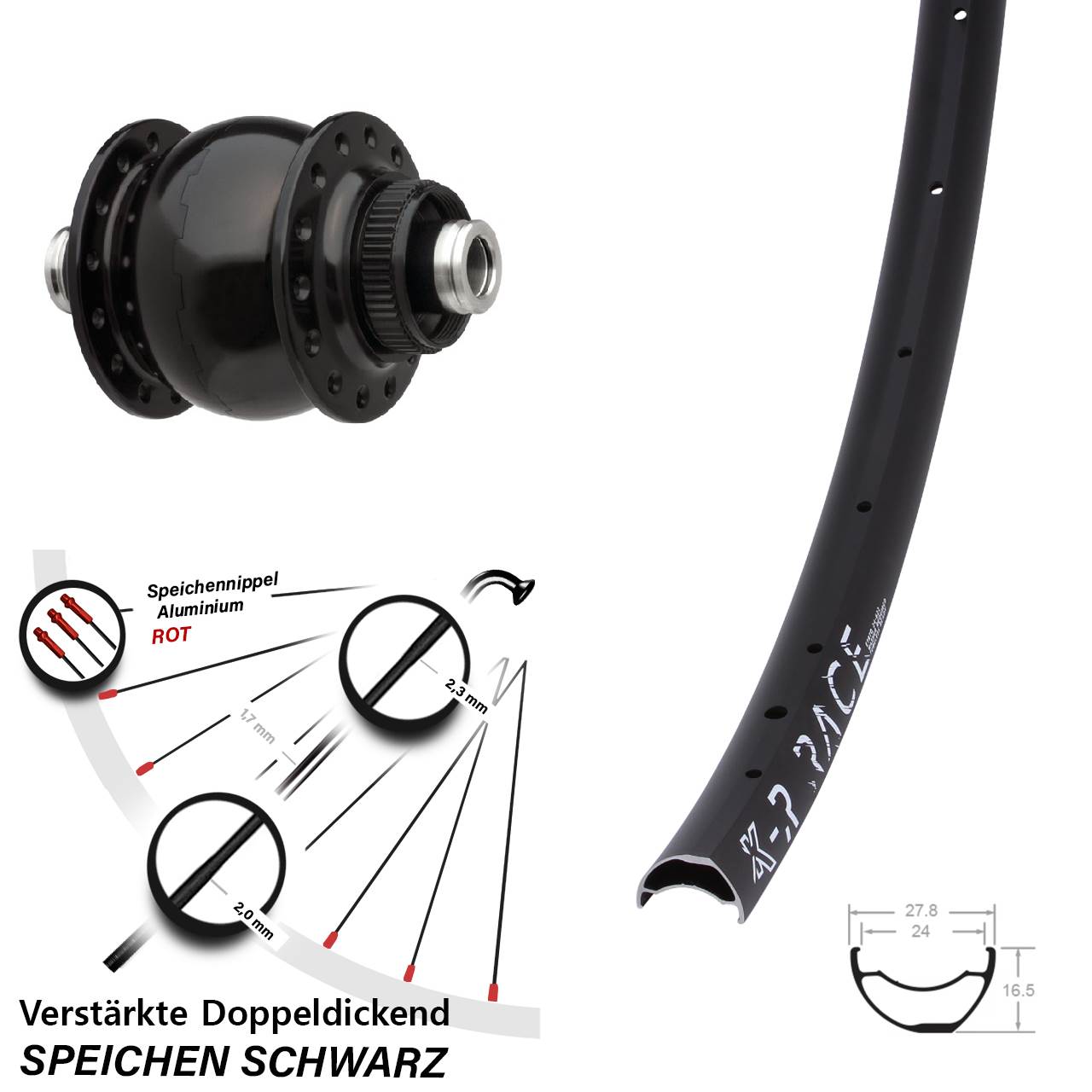 KX-R Race SONdelux Disc Nabendynamolaufrad 12x100
