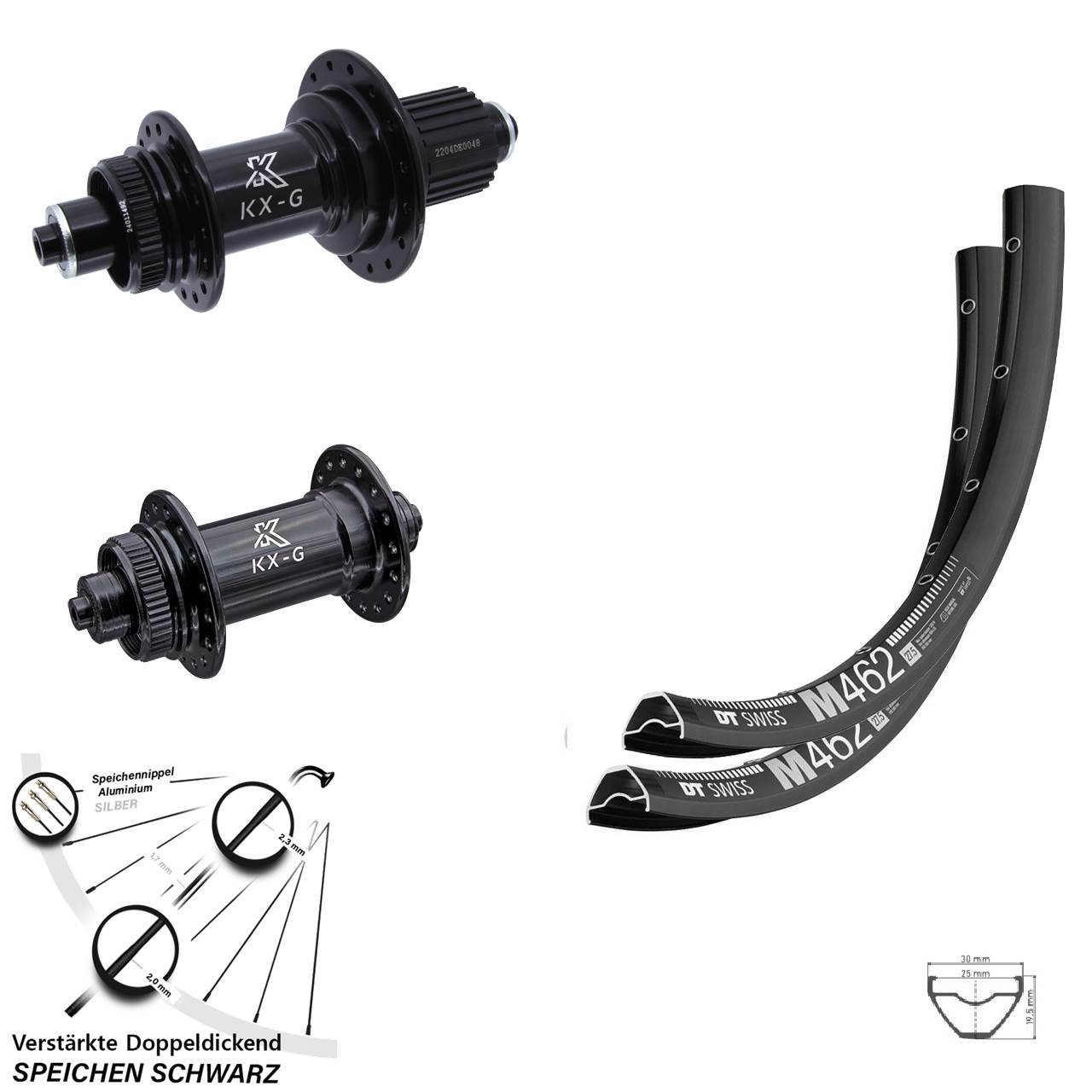 Laufradsatz Centerlock 27,5 Zoll DT Swiss M462 KX-GS Heavy Duty Shimano Micro Spline QR