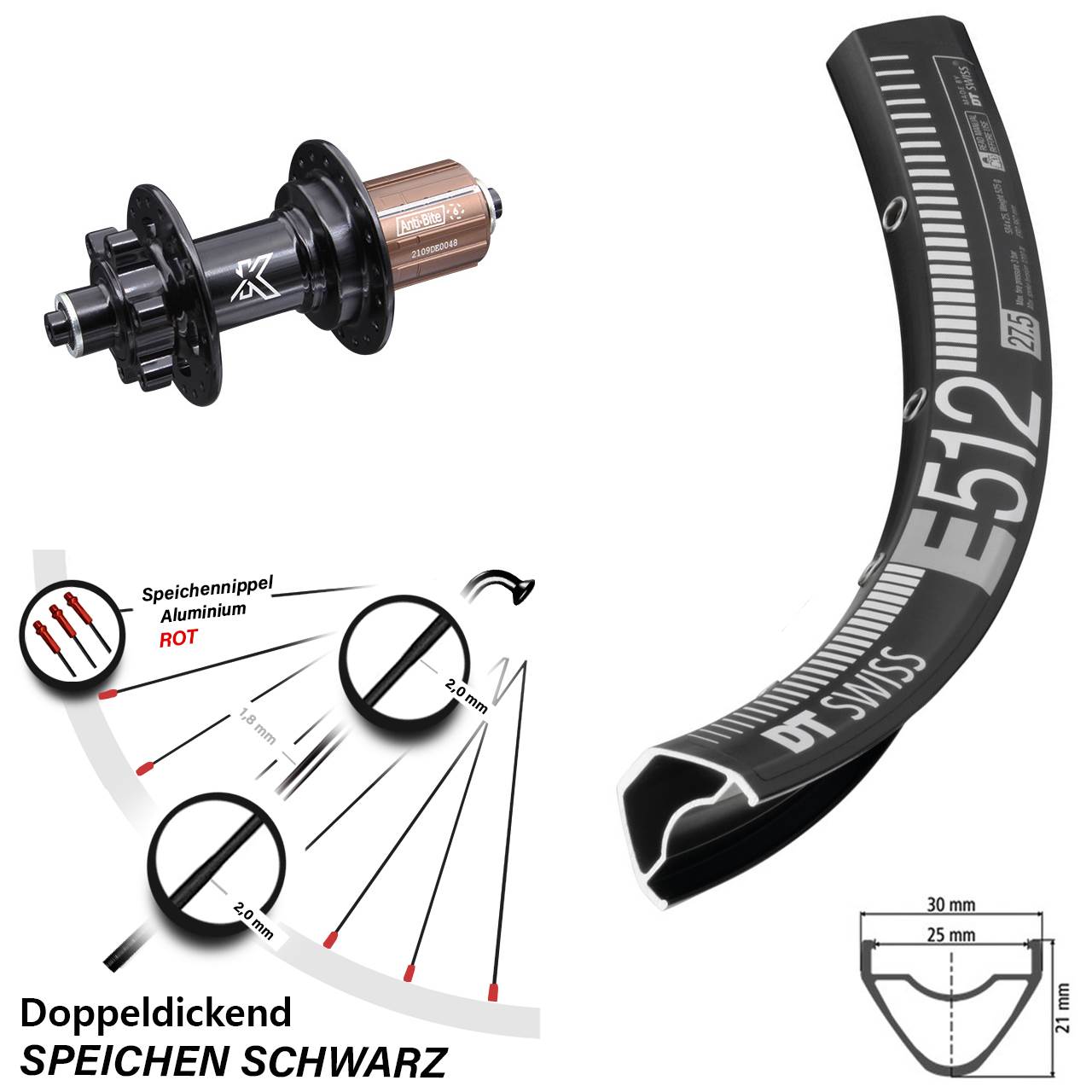 29 Zoll Hinterrad KX-M 10-fach Schnellspanner DT Swiss E 512
