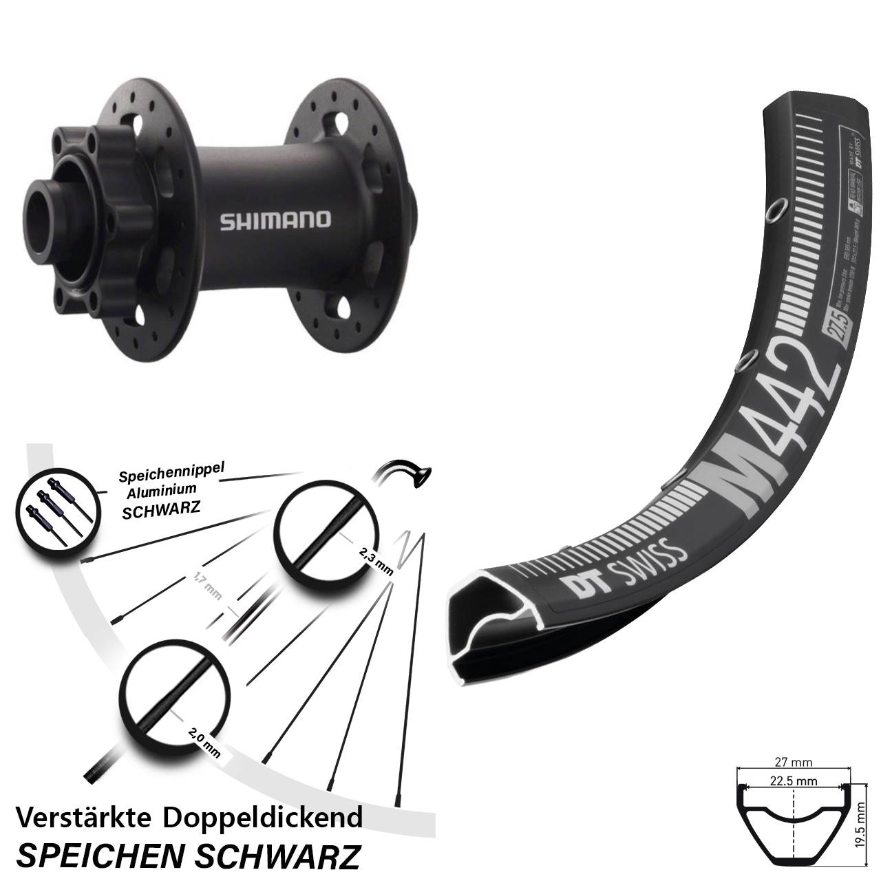 Vorderrad 6-Loch 28-29 Zoll DT Swiss M442 Shimano Deore XT 15x100